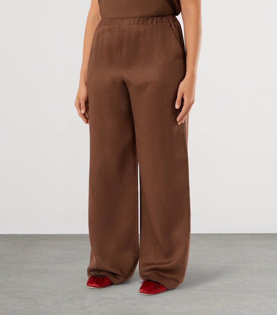 Marina Rinaldi Womens Linen Wide-Leg Trousers Cocoa Image 3