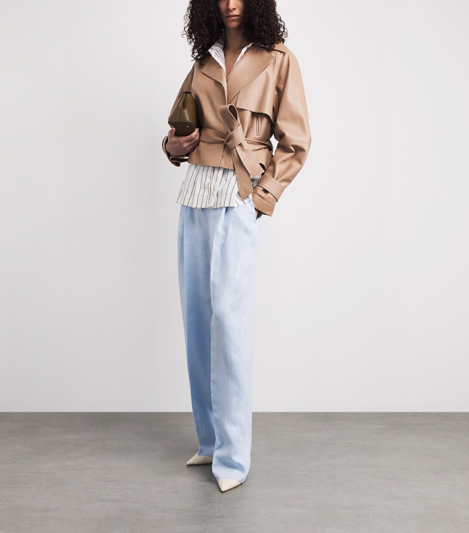 Agnona Womens Lambskin Cropped Leather Jacket Beige Image 2