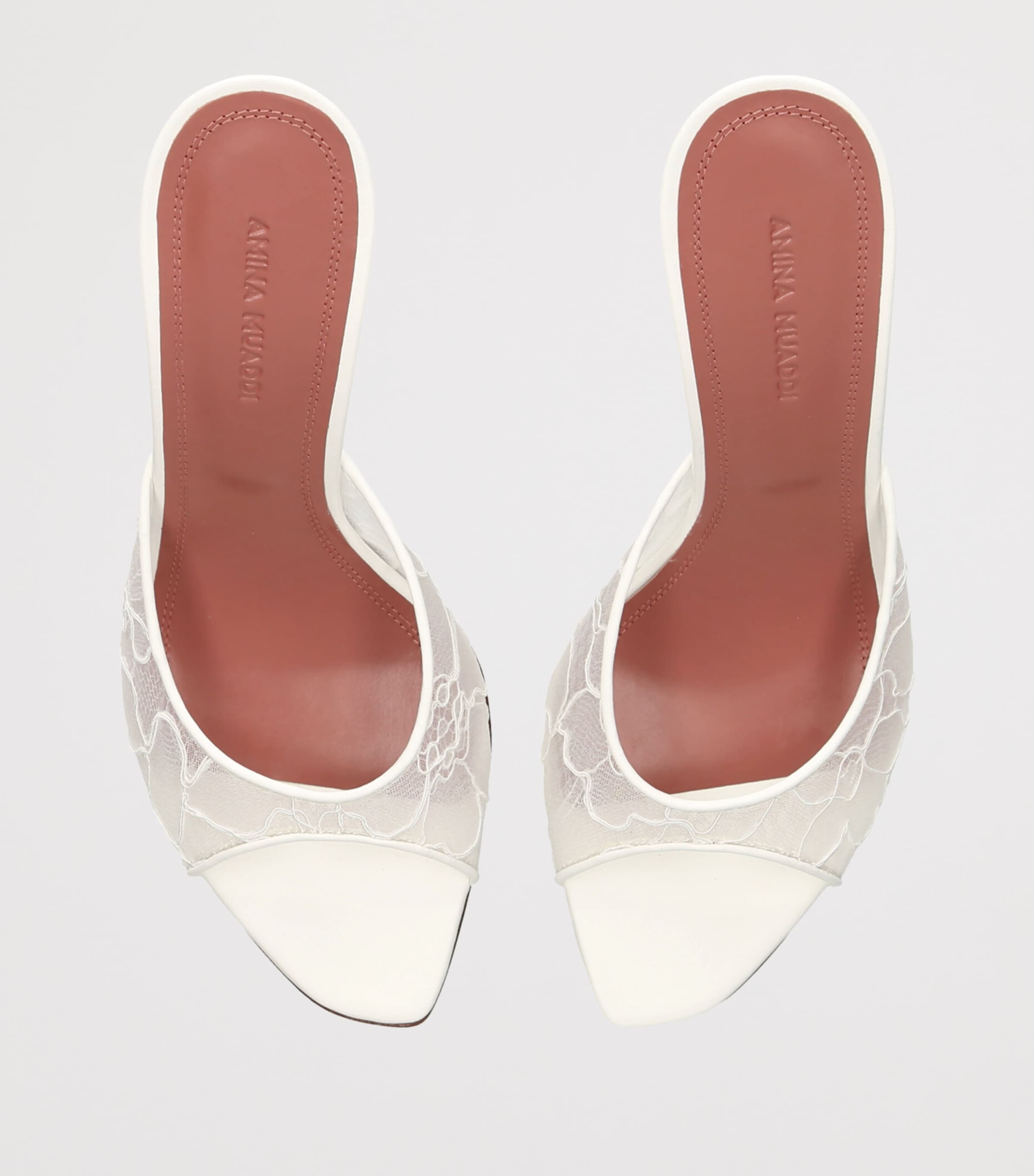 Amina Muaddi Lace Alexa Heeled Mules 95 White Image 3
