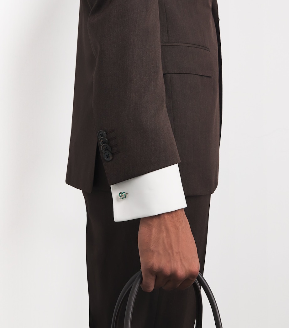 Sterling Silver and Enamel Knot Cufflinks GREEN Image 5