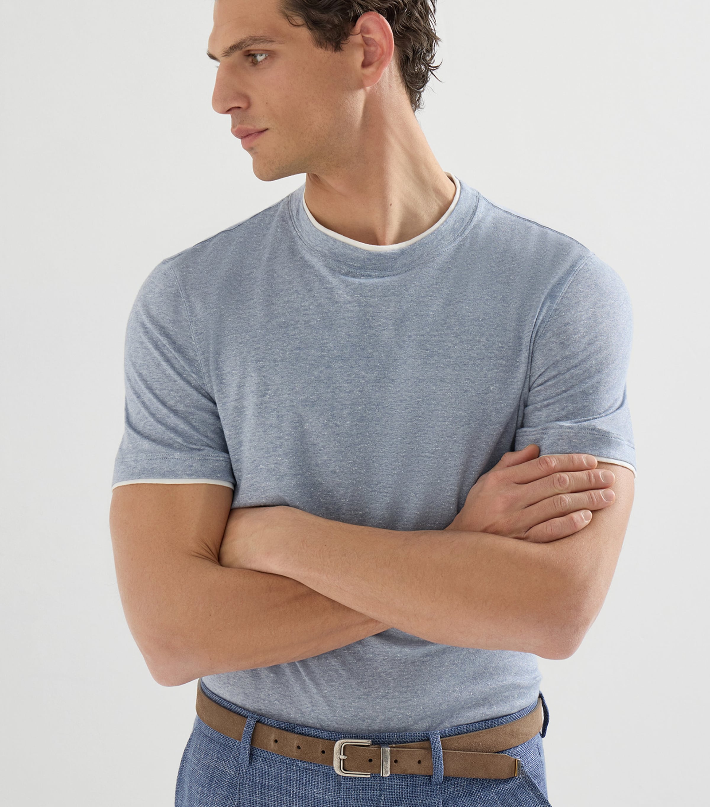 Brunello Cucinelli Mens Linen-Cotton Faux-Layered T-Shirt Image 4