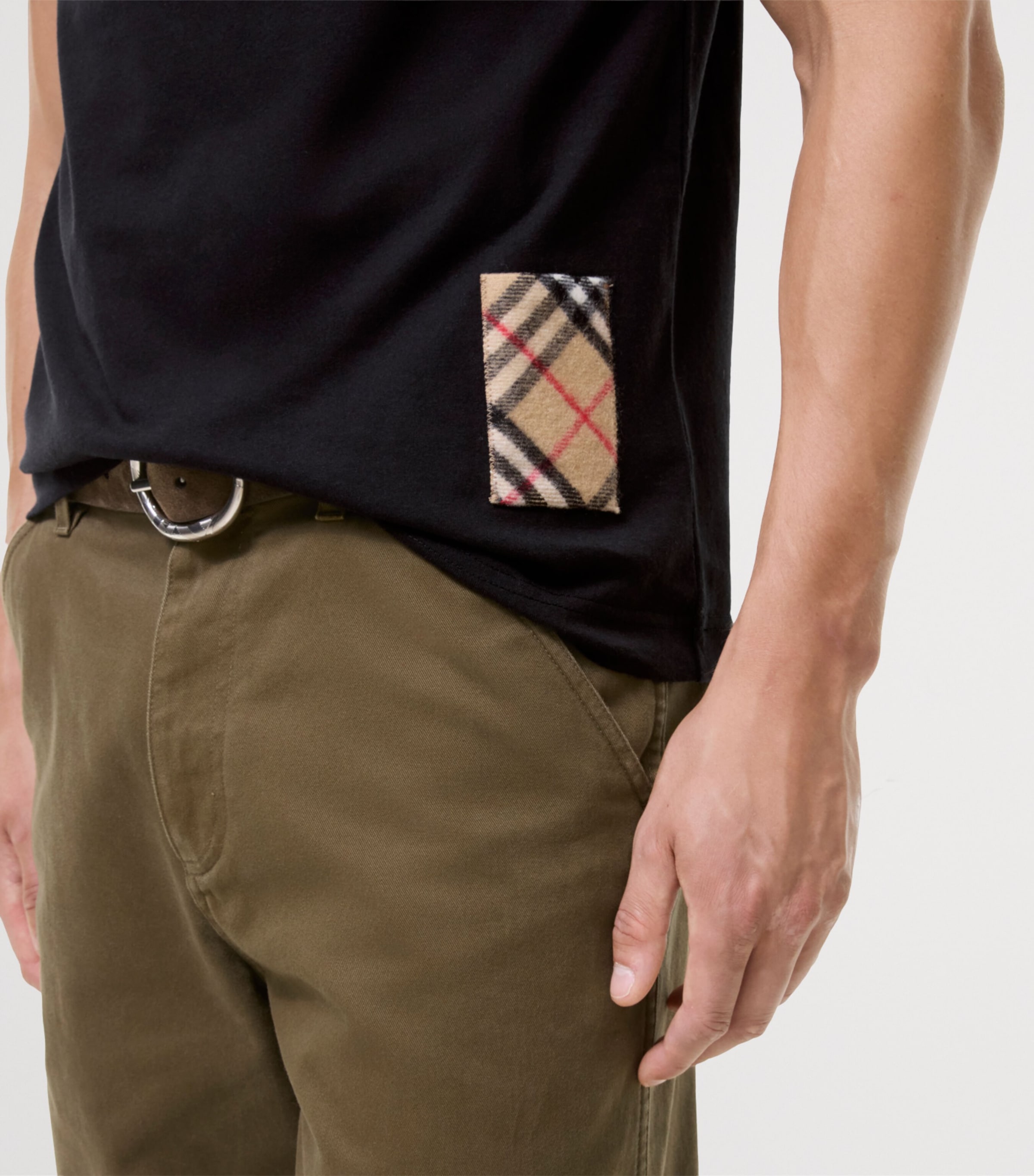 Burberry Mens Cotton Check-Patch T-Shirt Black Image 3