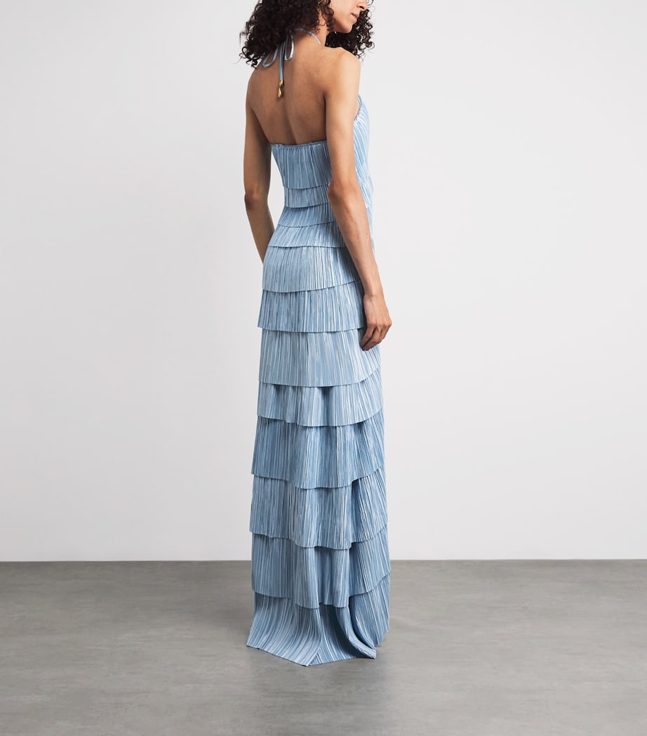 Cult Gaia Womens Pleated Halterneck Marsla Maxi Dress Coastal Image 4