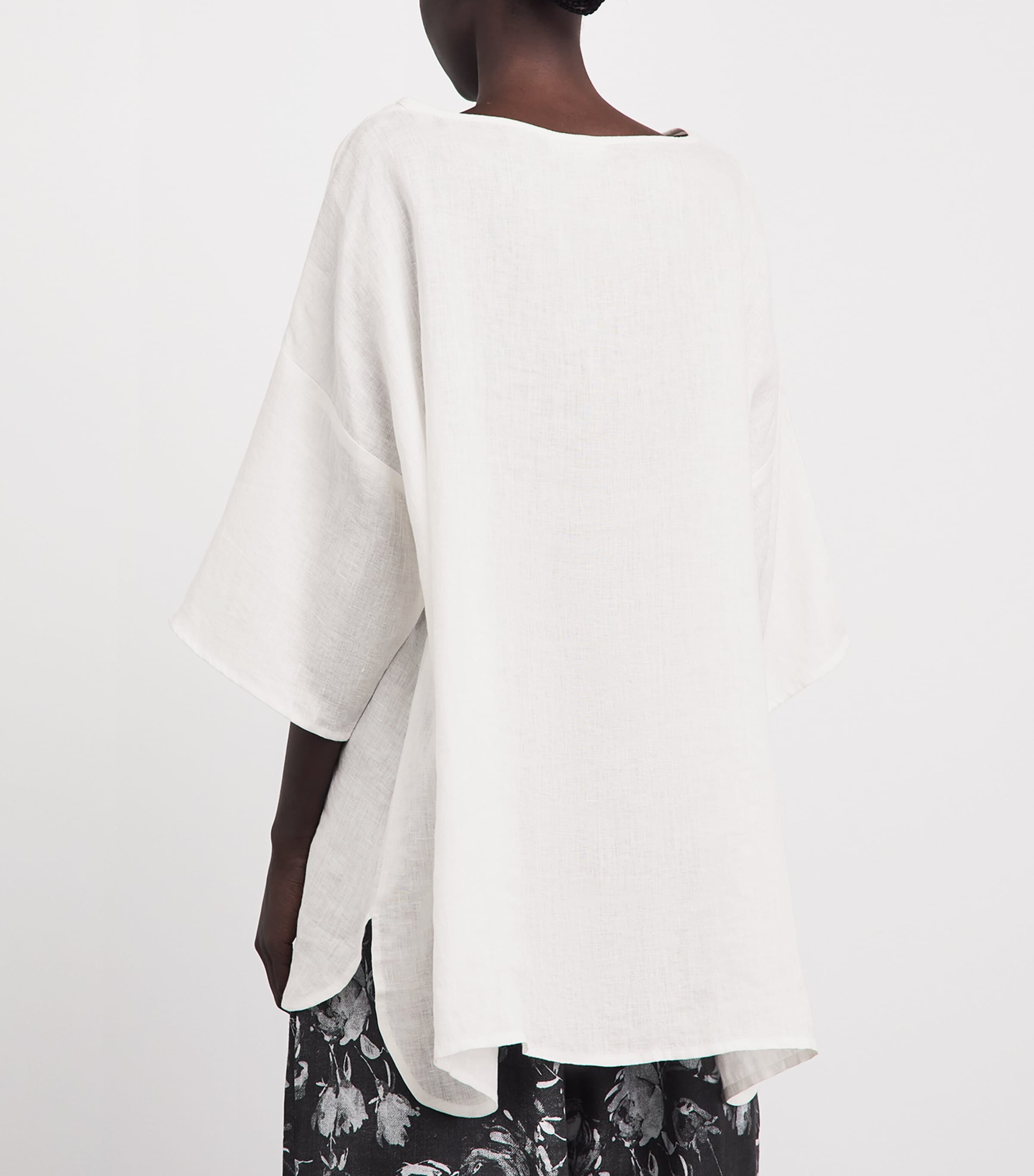 Eskandar Womens Linen Boat-Neck Blouse White Image 5