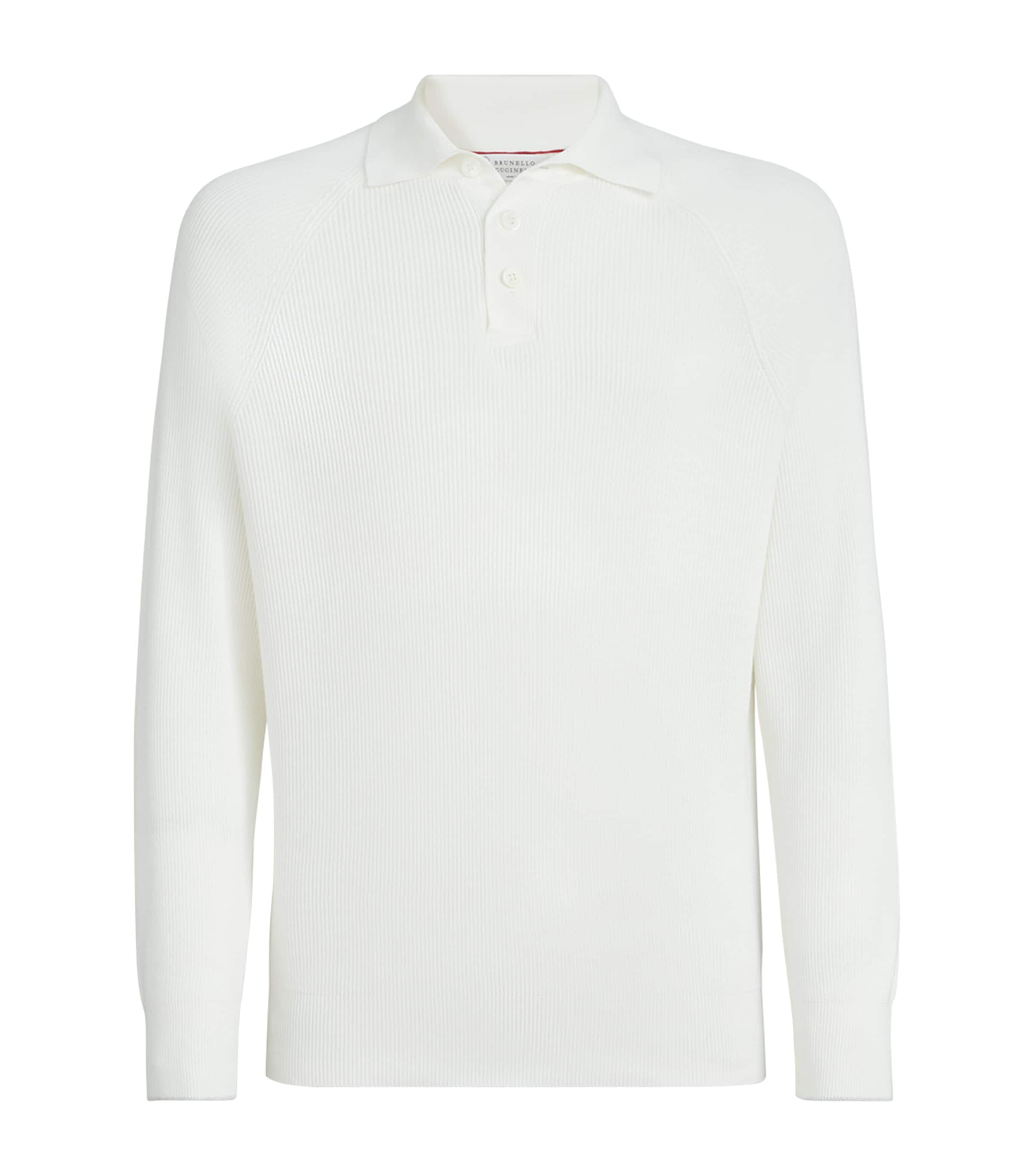 Brunello Cucinelli Mens Cotton Ribbed Polo Sweater Image 1