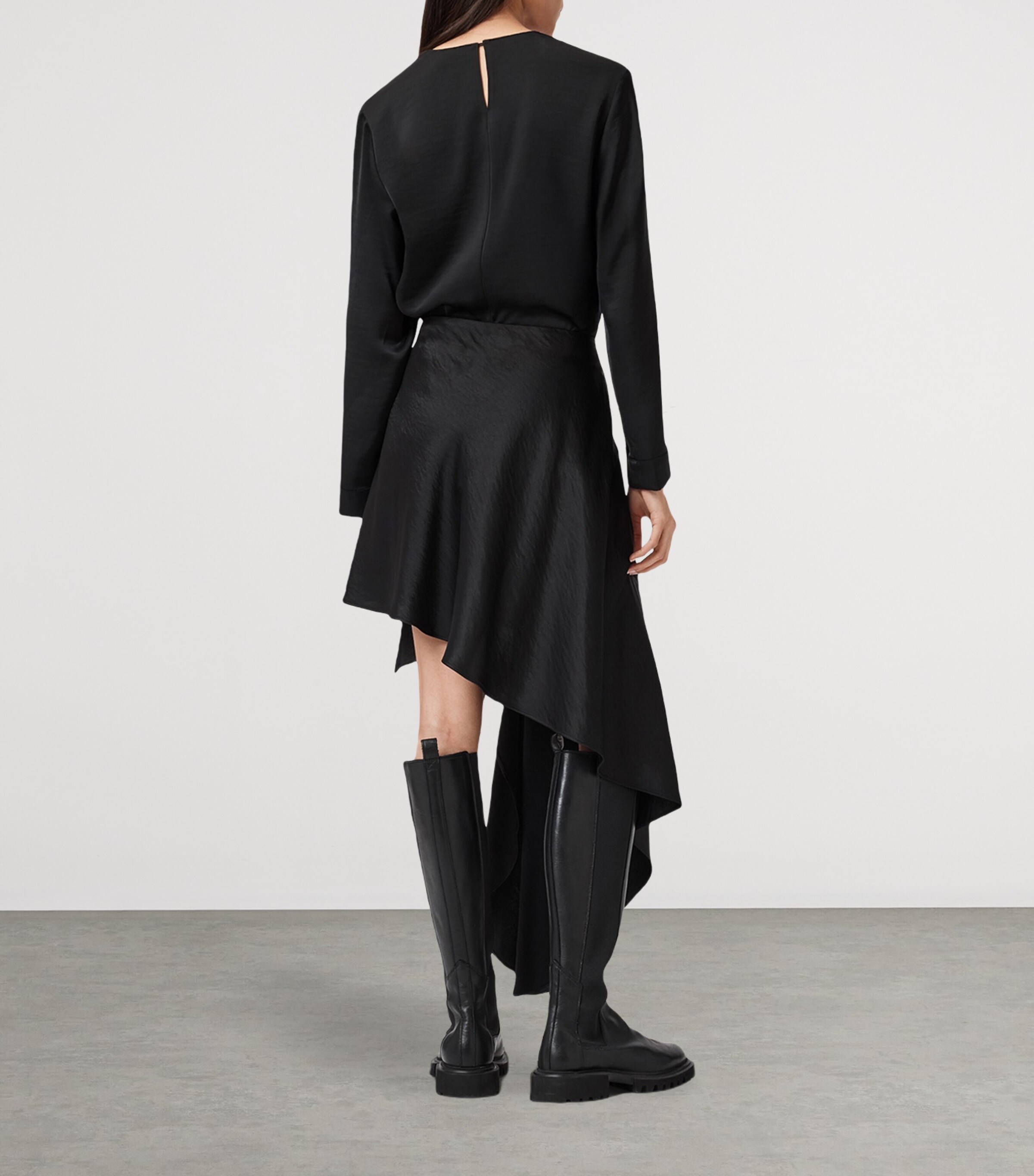 AllSaints Womens Satin Sami Skirt Black Image 4