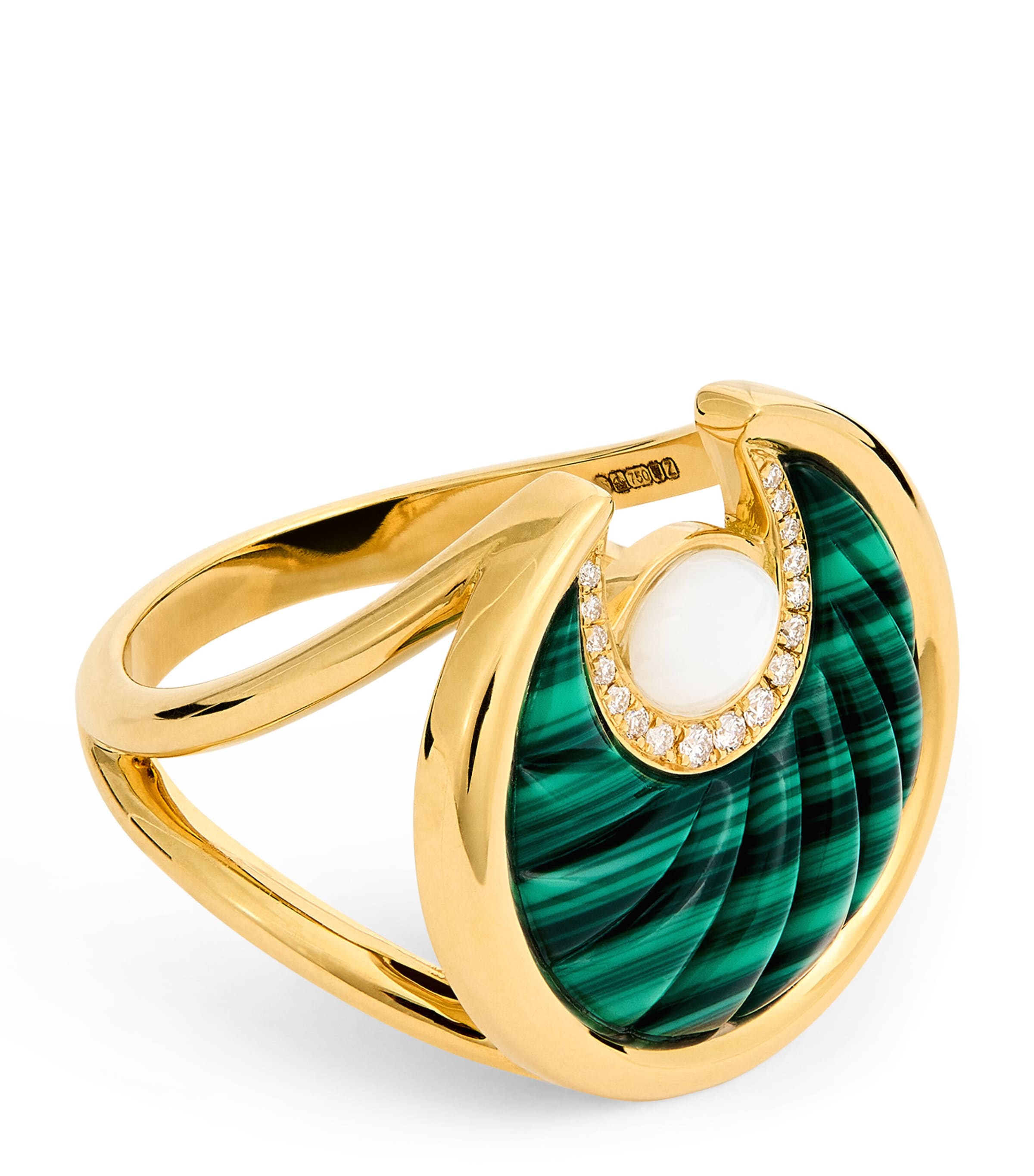 L'atelier Nawbar Yellow Gold, Diamond, Mother-of-pearl And Malachite Lot N*91 Ring In Gold