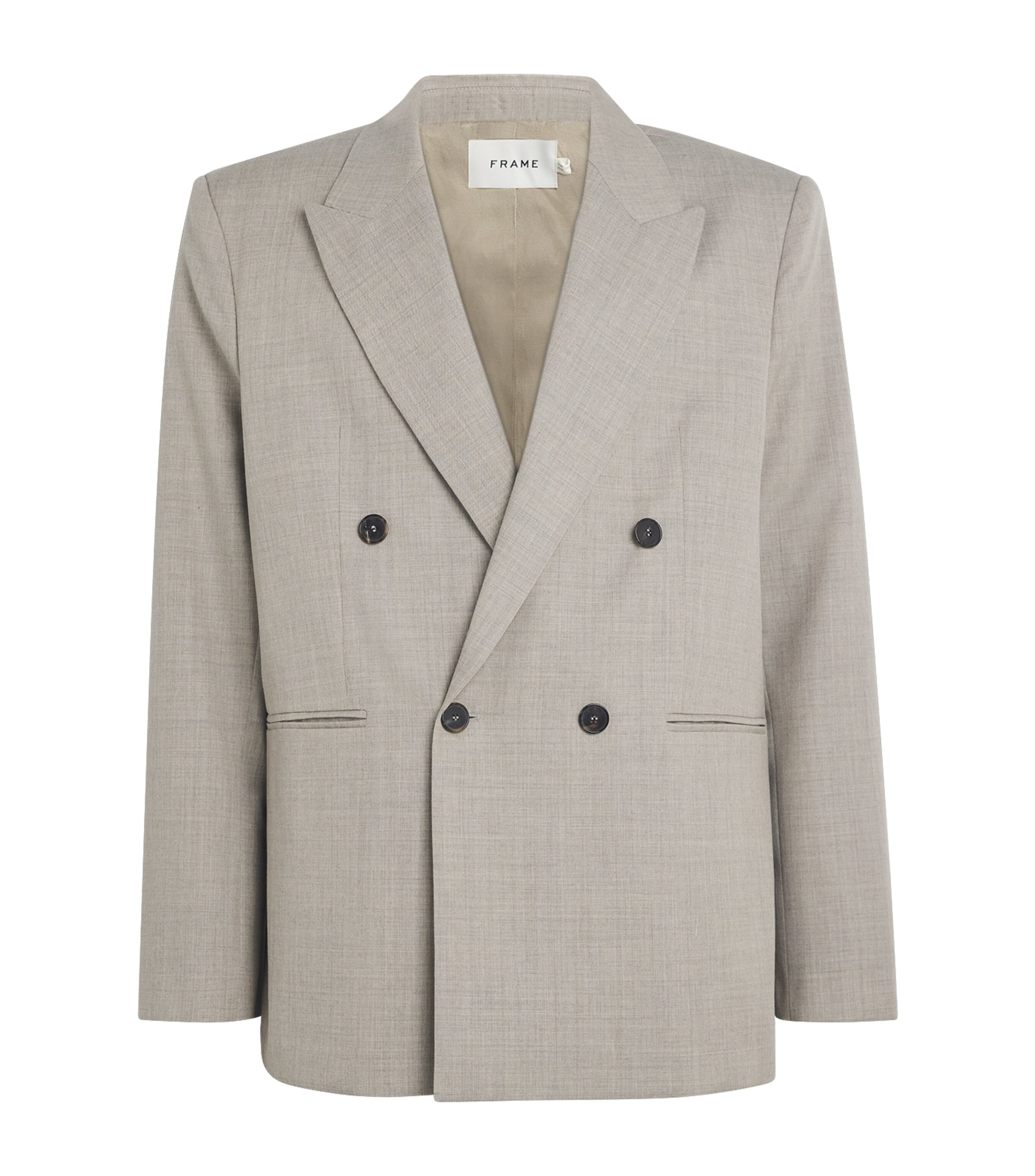Frame Wool Double-breasted Blazer In Gray