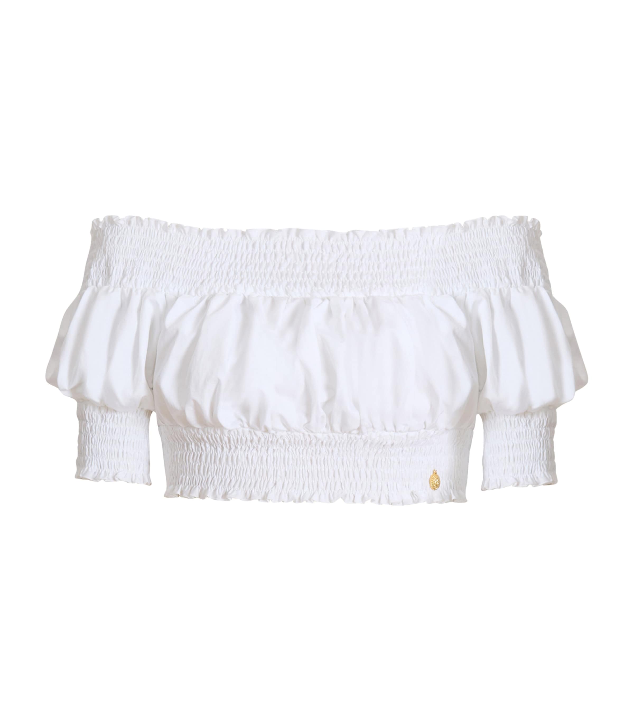 Balmain Womens Cotton Off-The-Shoulder Crop Top Blanc Optique Image 1