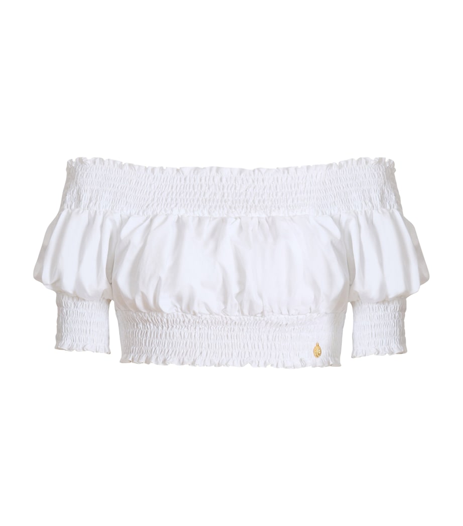 Balmain Womens Cotton Off-The-Shoulder Crop Top Blanc Optique Image 1