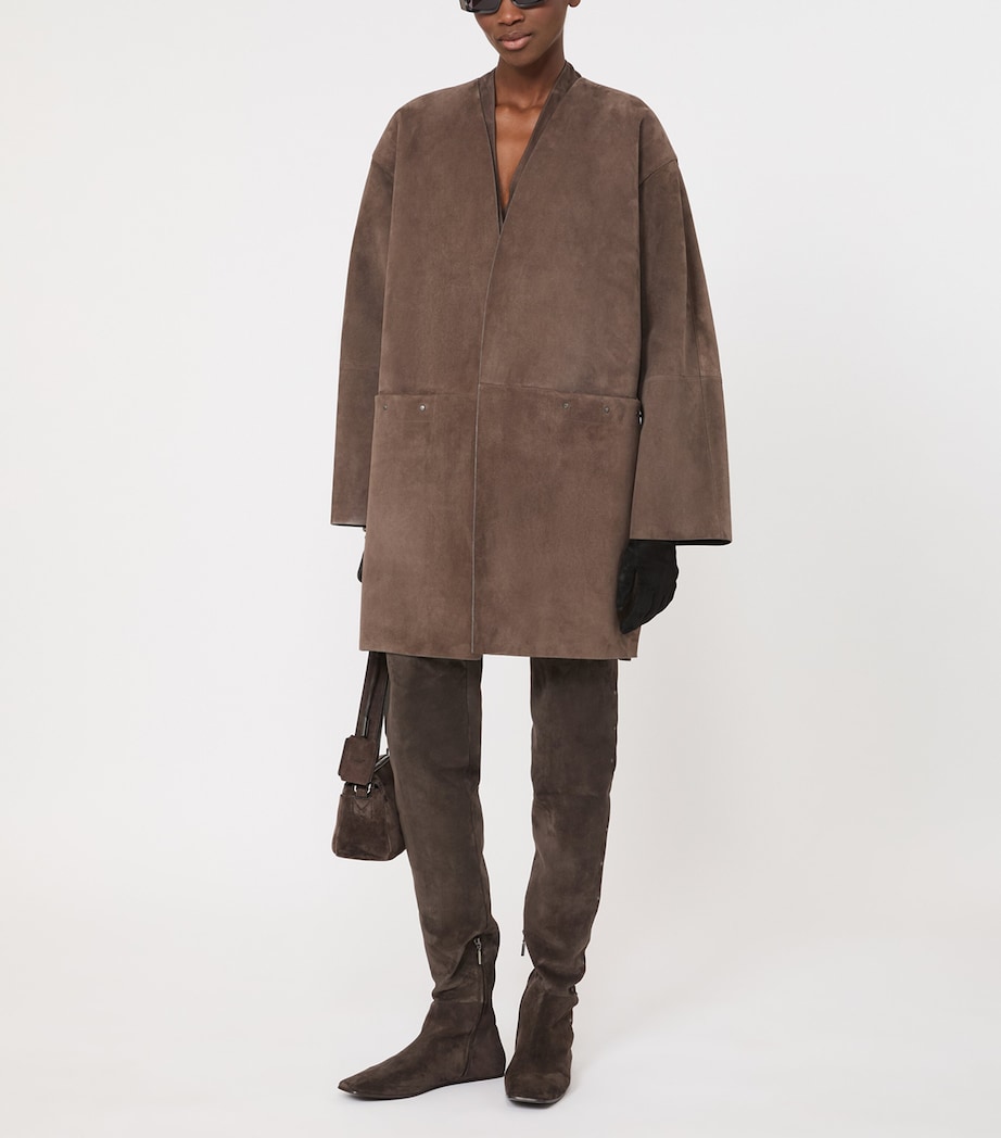 Max Mara Womens Wool-Cashmere-Lamb Suede Sleeveless Wrap Waistcoat Mud Image 4