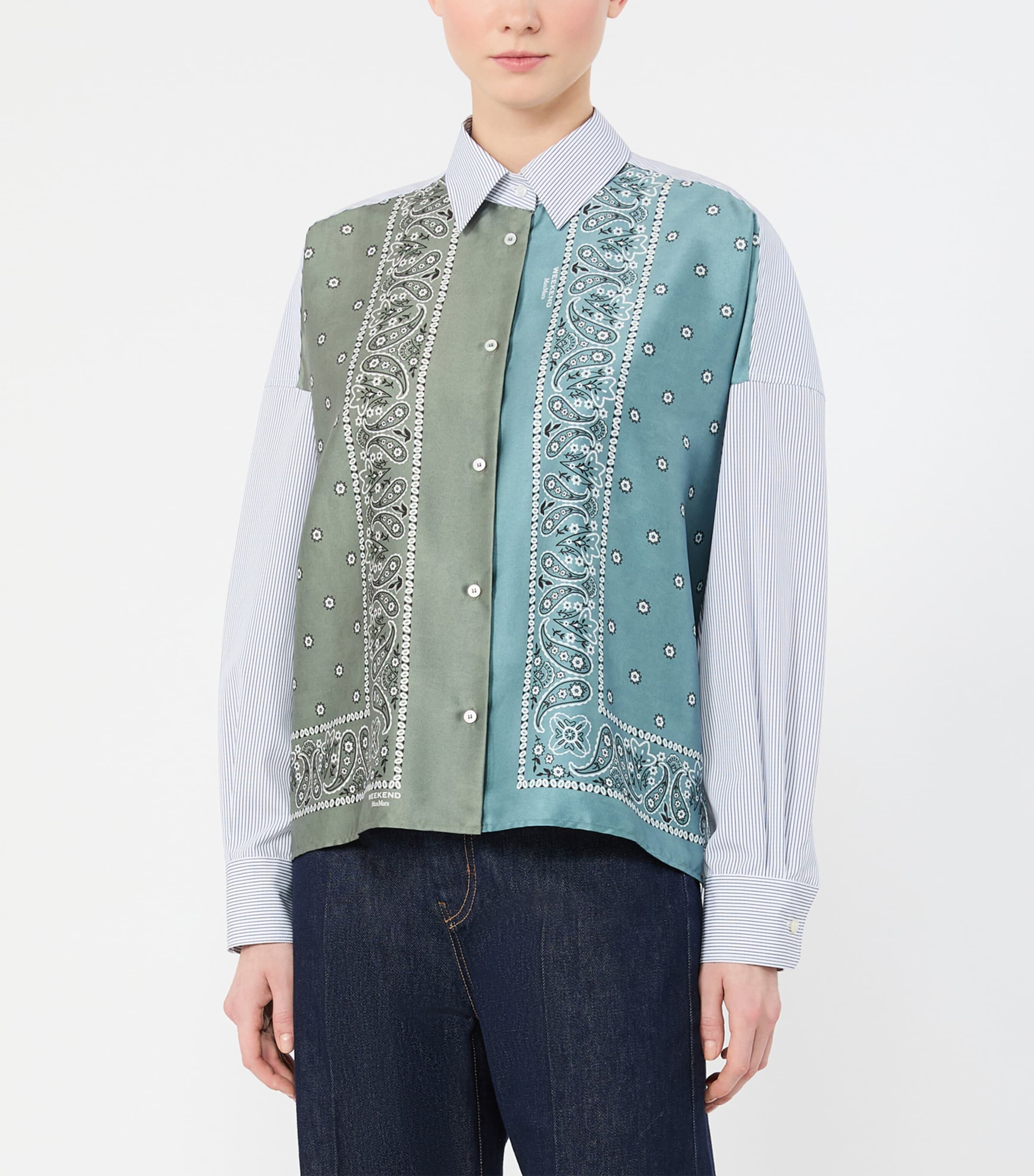 Weekend Max Mara Womens Satin-Front Bandana Print Shirt Kaki Image 3