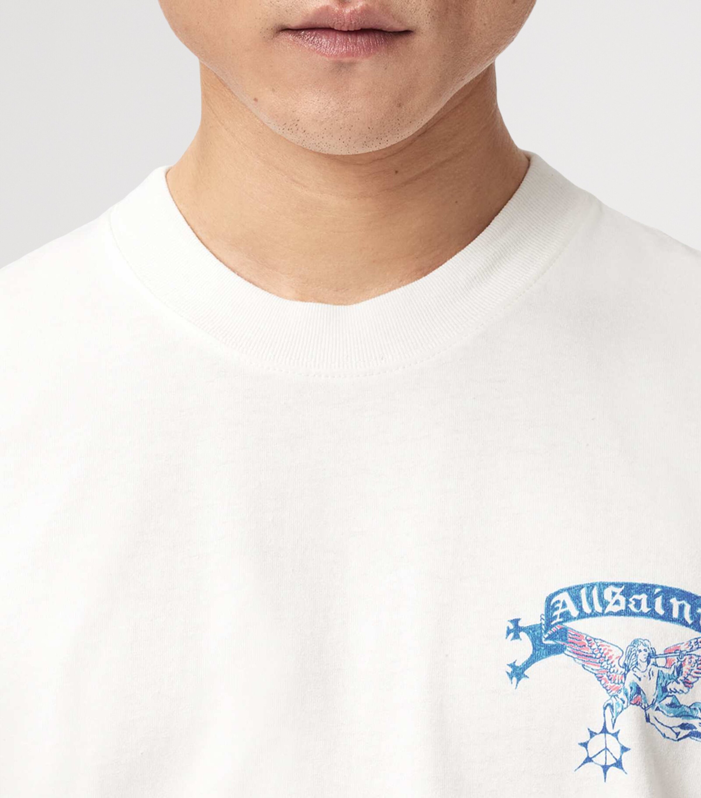AllSaints Mens Organic Cotton Cray T-Shirt Chalk White Image 6