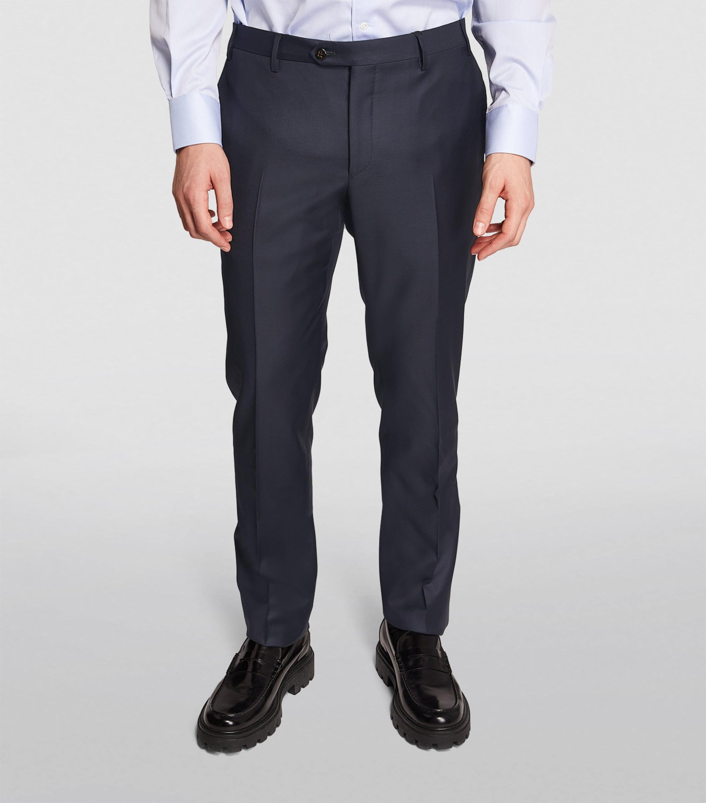 Virgin Wool Slim Tailored Trousers NAVY-001 Image 3