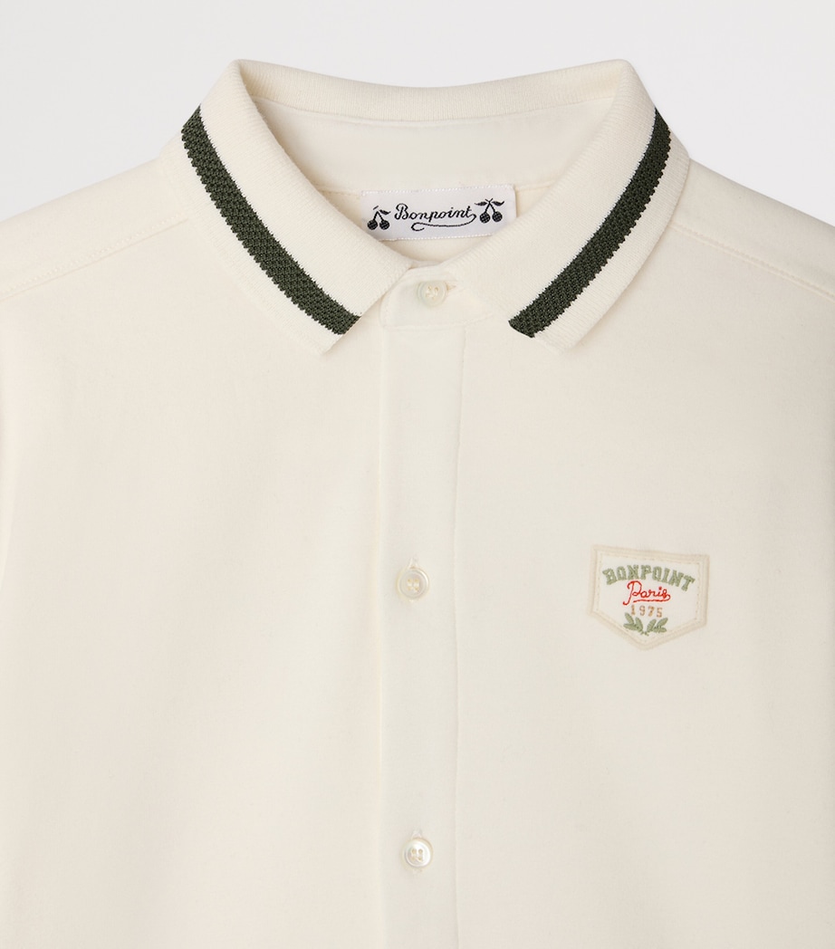 Bonpoint Cotton Long-Sleeve Polo Shirt (4-8 Years) Upb Ecru Image 3