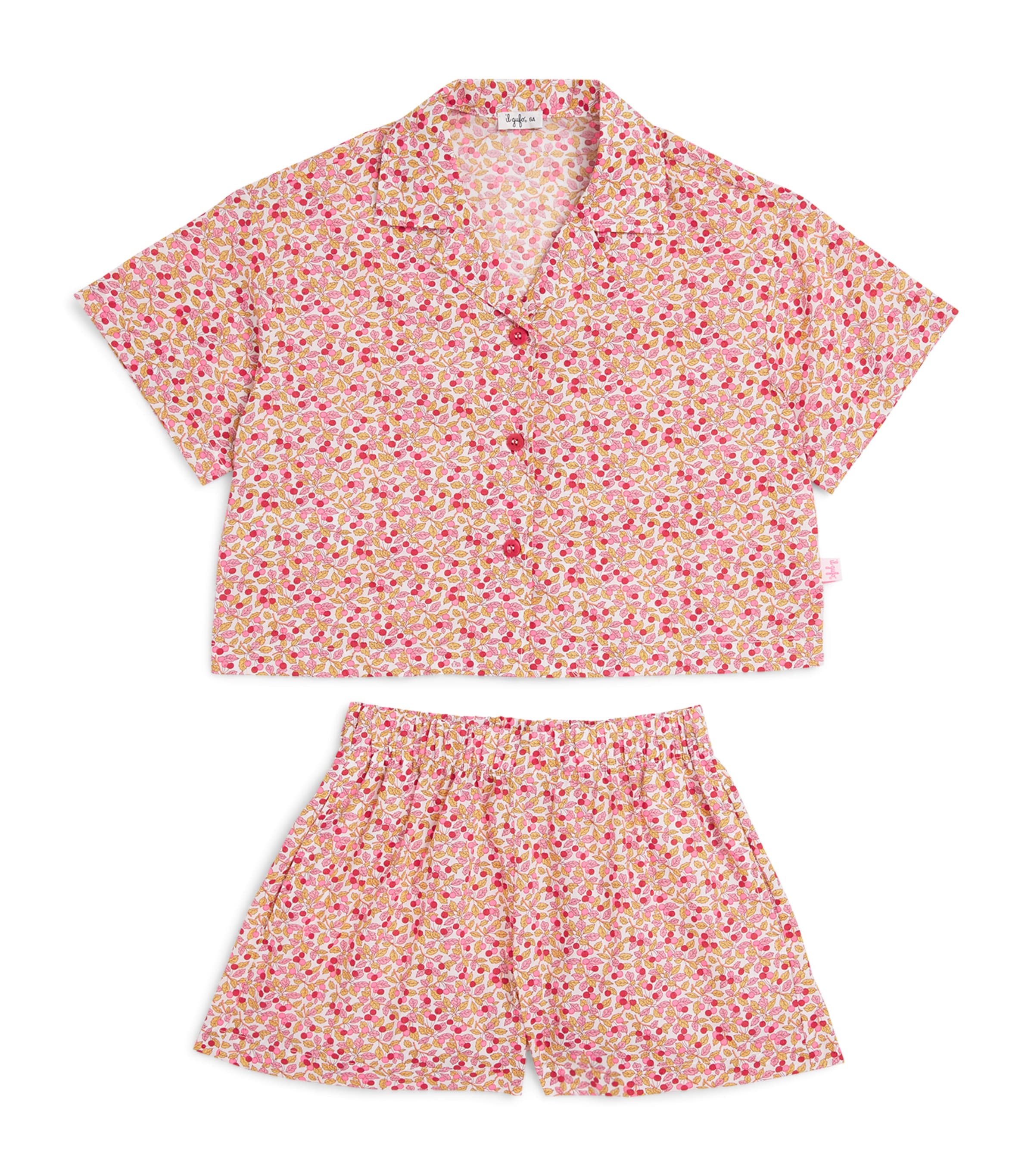 Il Gufo Floral Cotton Shirt And Shorts Set In Orange
