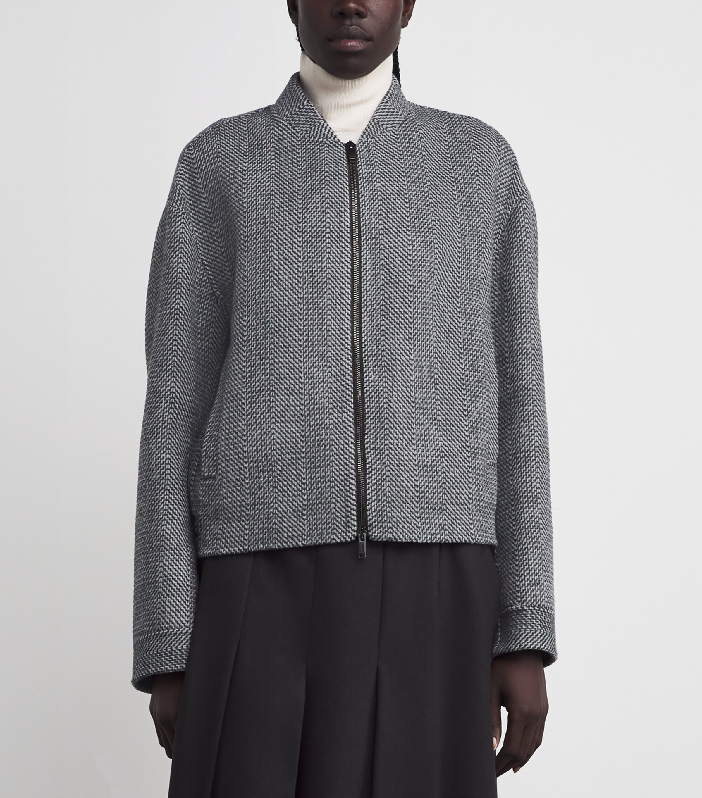 Virgin Wool Herringbone Gustave Bomber Jacket IVORY/SMOKE Image 3