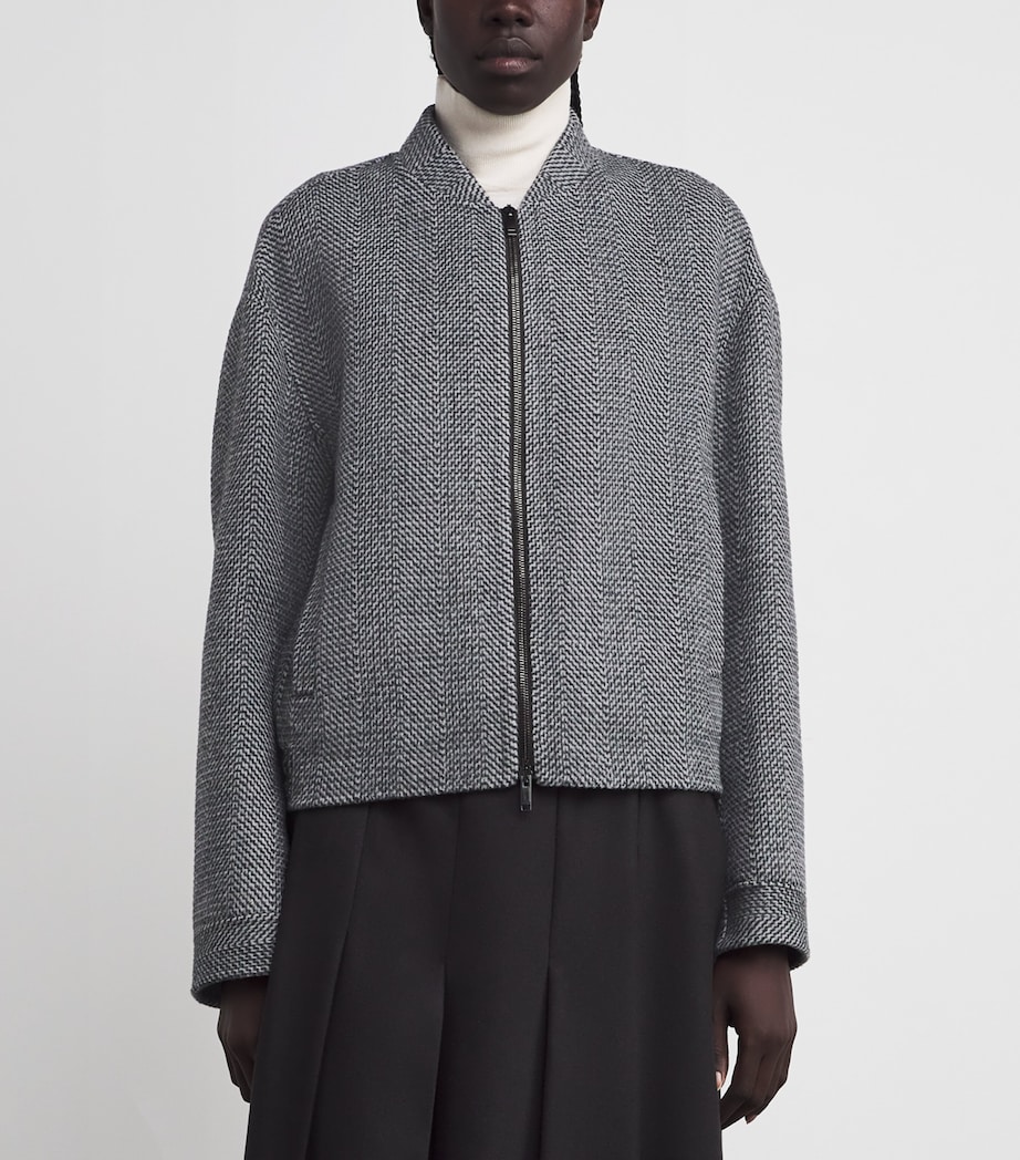 Virgin Wool Herringbone Gustave Bomber Jacket IVORY/SMOKE Image 3