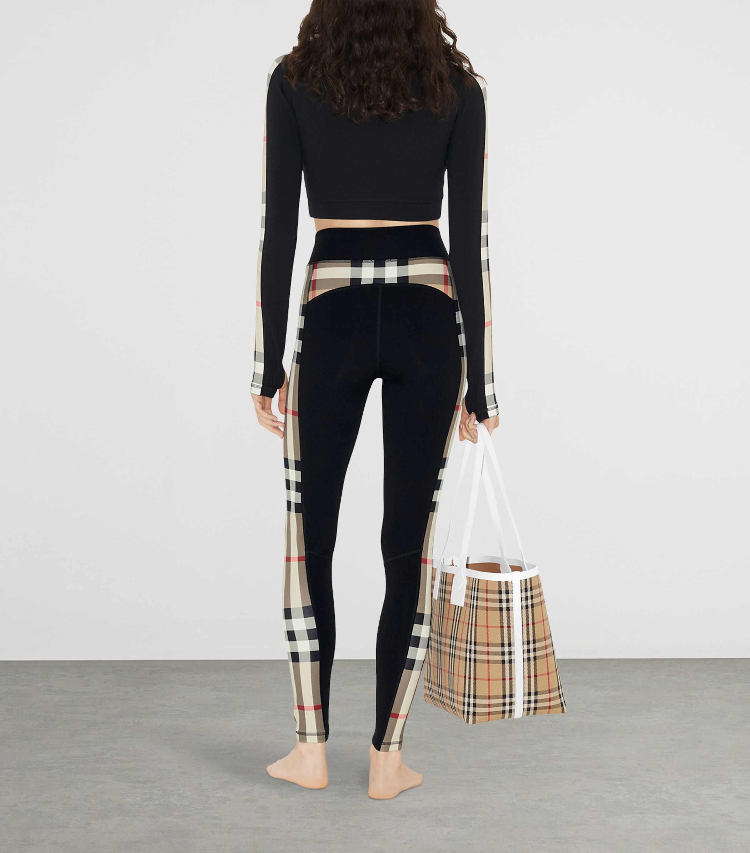 Stretch-Jersey Check Zip-Up Crop Top BLACK Image 4