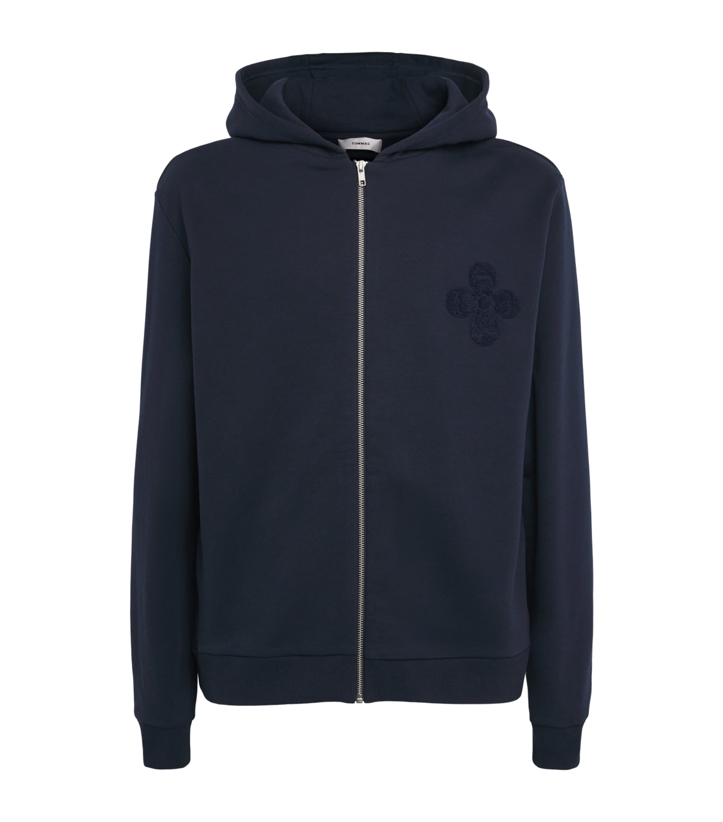 COMMAS Mens Cotton Floral Bouclé Hoodie Midnight Navy Image 1