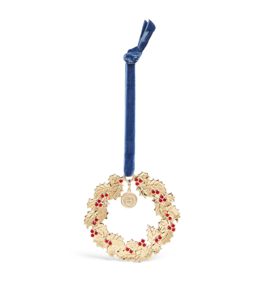 Harrods Metal Holly Wreath Tree Decoration Gold Image 1