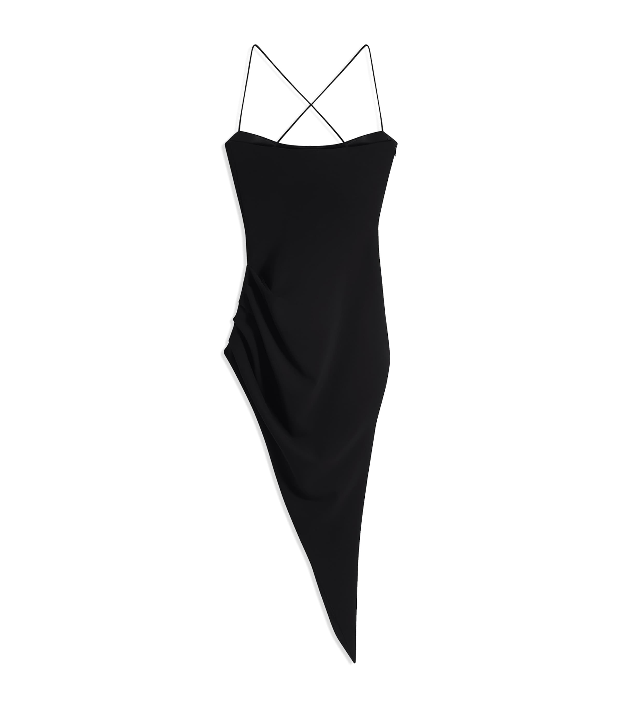 Asymmetric Thin Strap Mini Dress 999 BLACK Image 5
