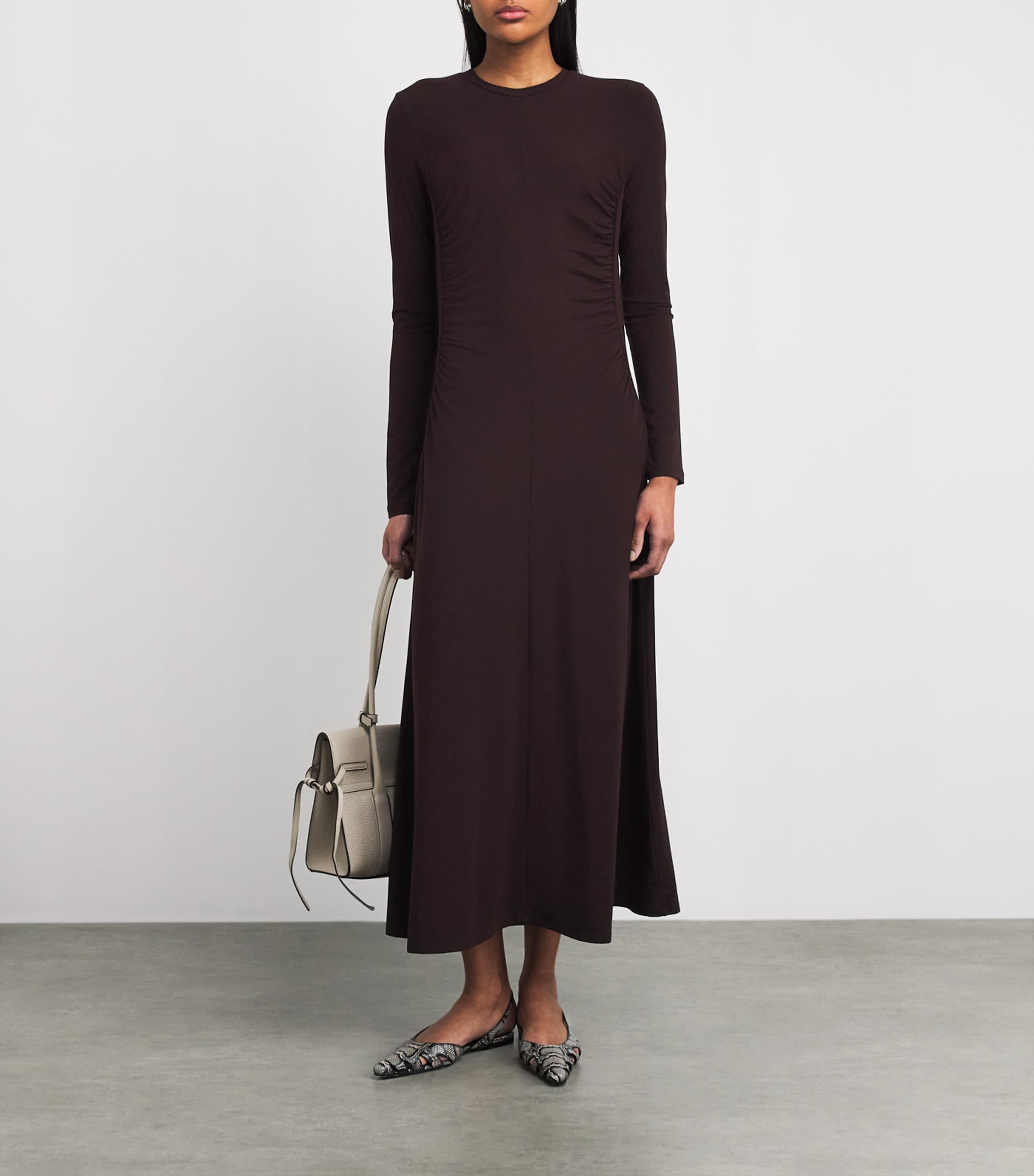 Vince Womens Jersey Ruched Midi Dress Dk Fig Image 4