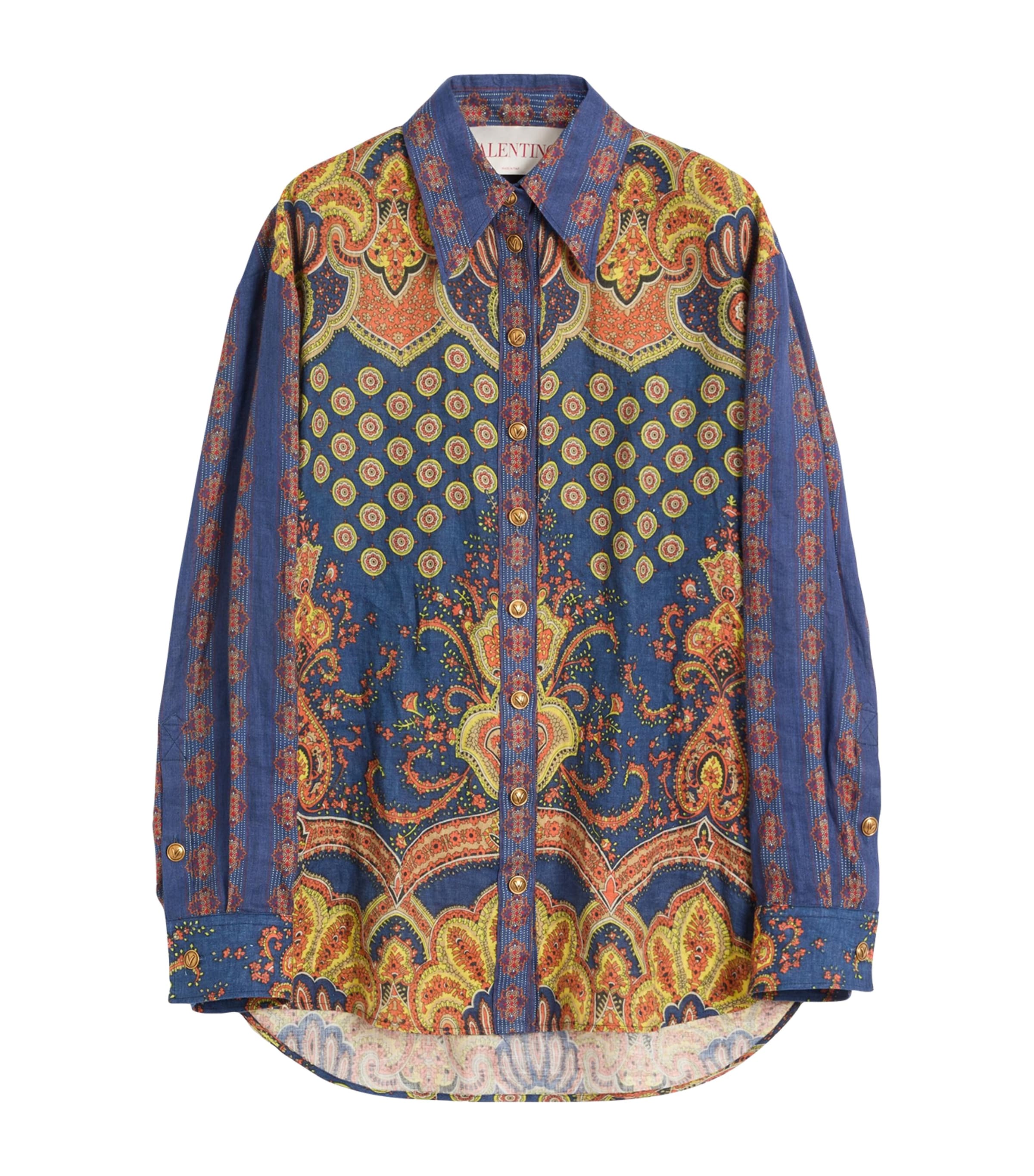 Valentino Garavani Women Paisley Linen Shirt With Medaglioni Voyage Imaginaire Pattern