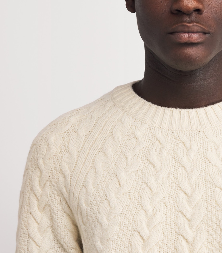 Merino Wool Cable-Knit Yoke Sweater 250LDN LT DUNE Image 6