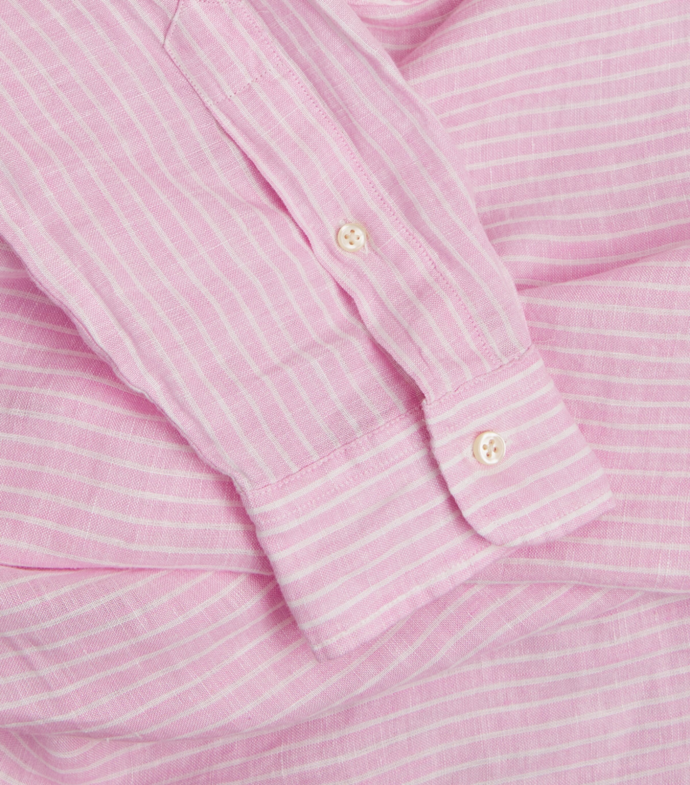 Polo Ralph Lauren Mens Linen Custom-Fit Stripe Shirt Pink White Image 6