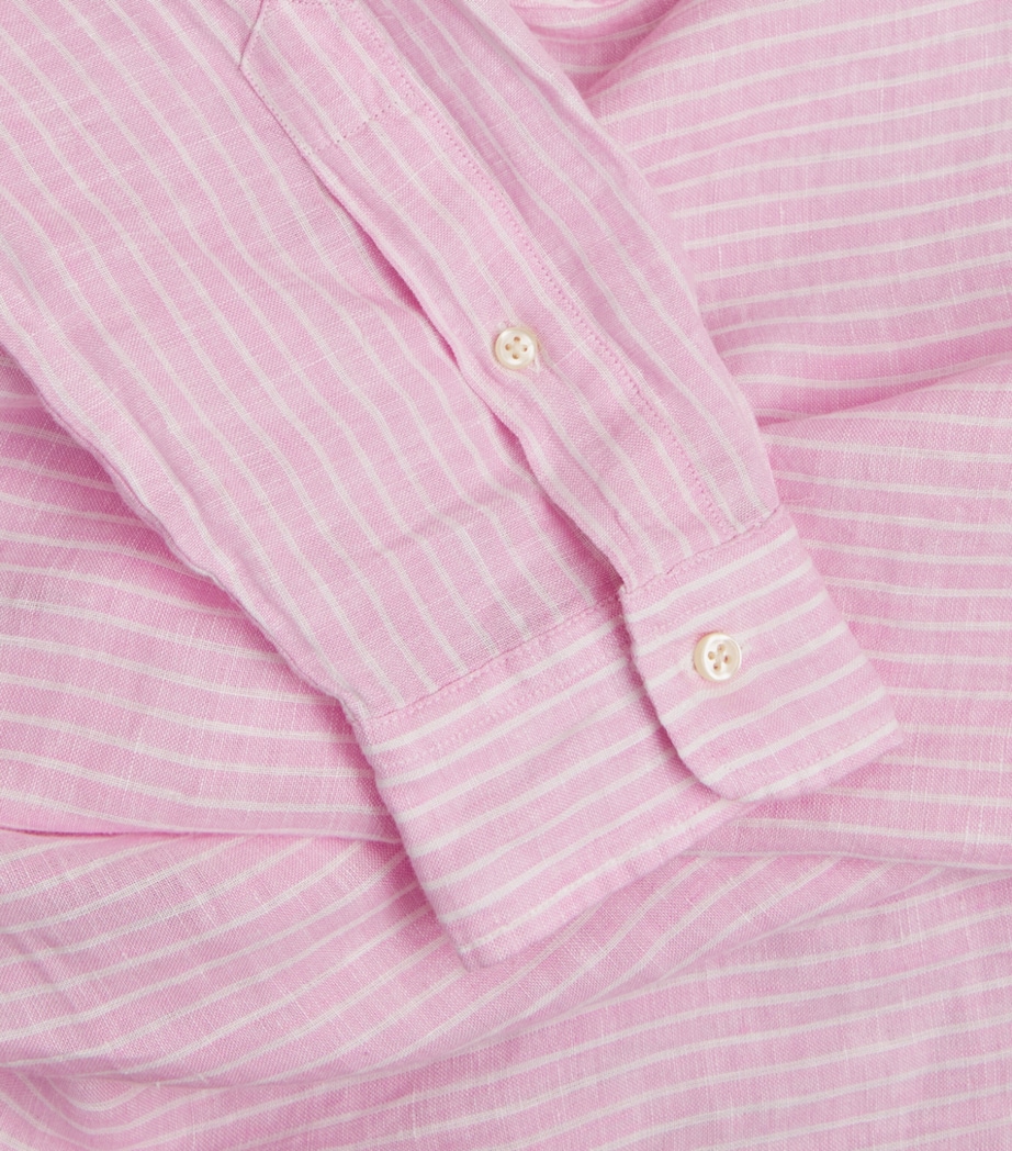 Polo Ralph Lauren Mens Linen Custom-Fit Stripe Shirt Pink White Image 6
