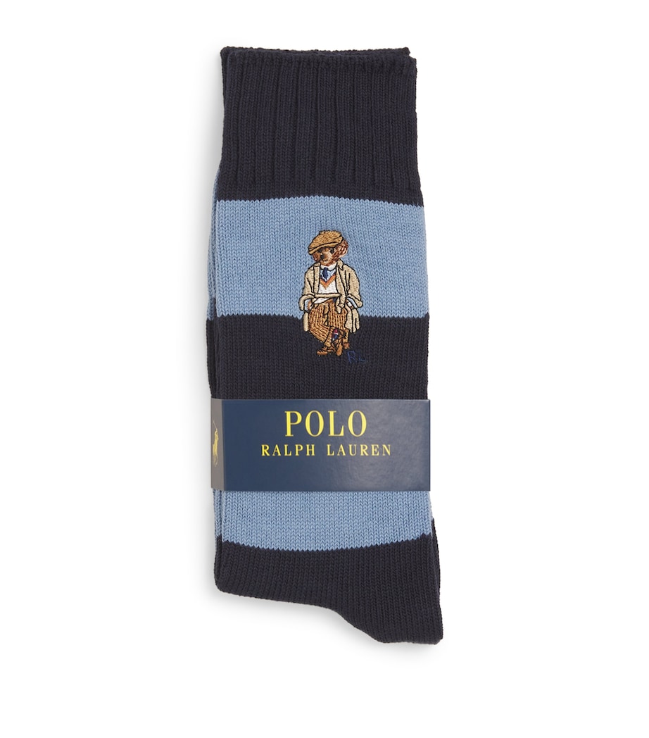 Cotton-Blend Polo Bear Stripe Socks BLUE Image 1