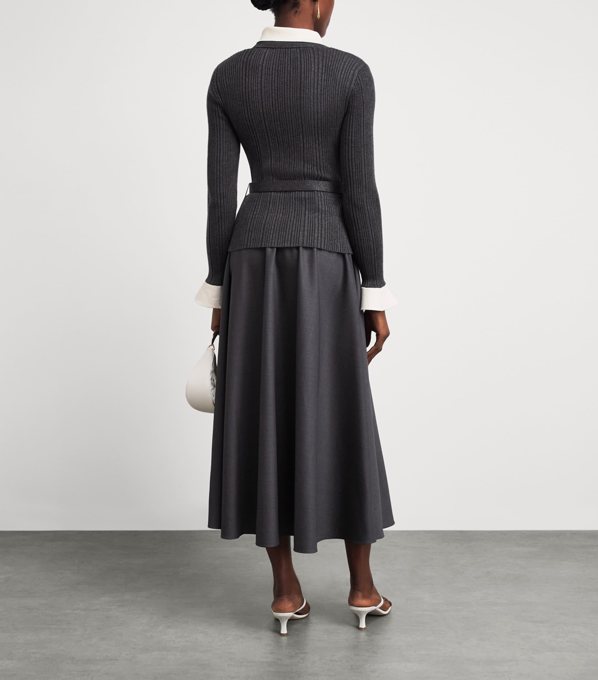 Self-Portrait Knit Twill Midi Dress Grey Image 4