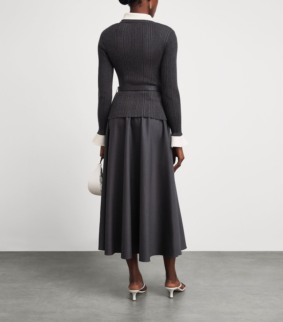 Self-Portrait Knit Twill Midi Dress Grey Image 4