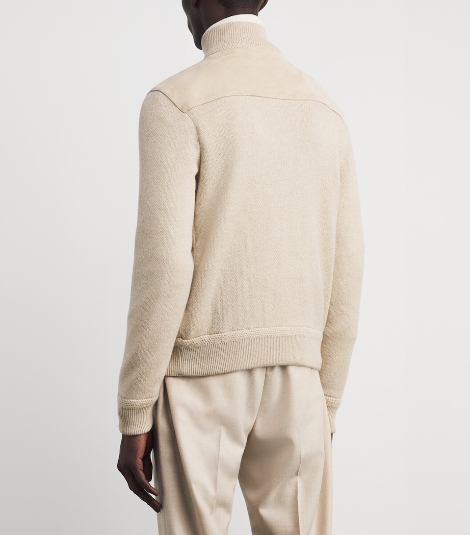 Suede-Front Cashmere Cardigan CHAMPAGNE Image 4