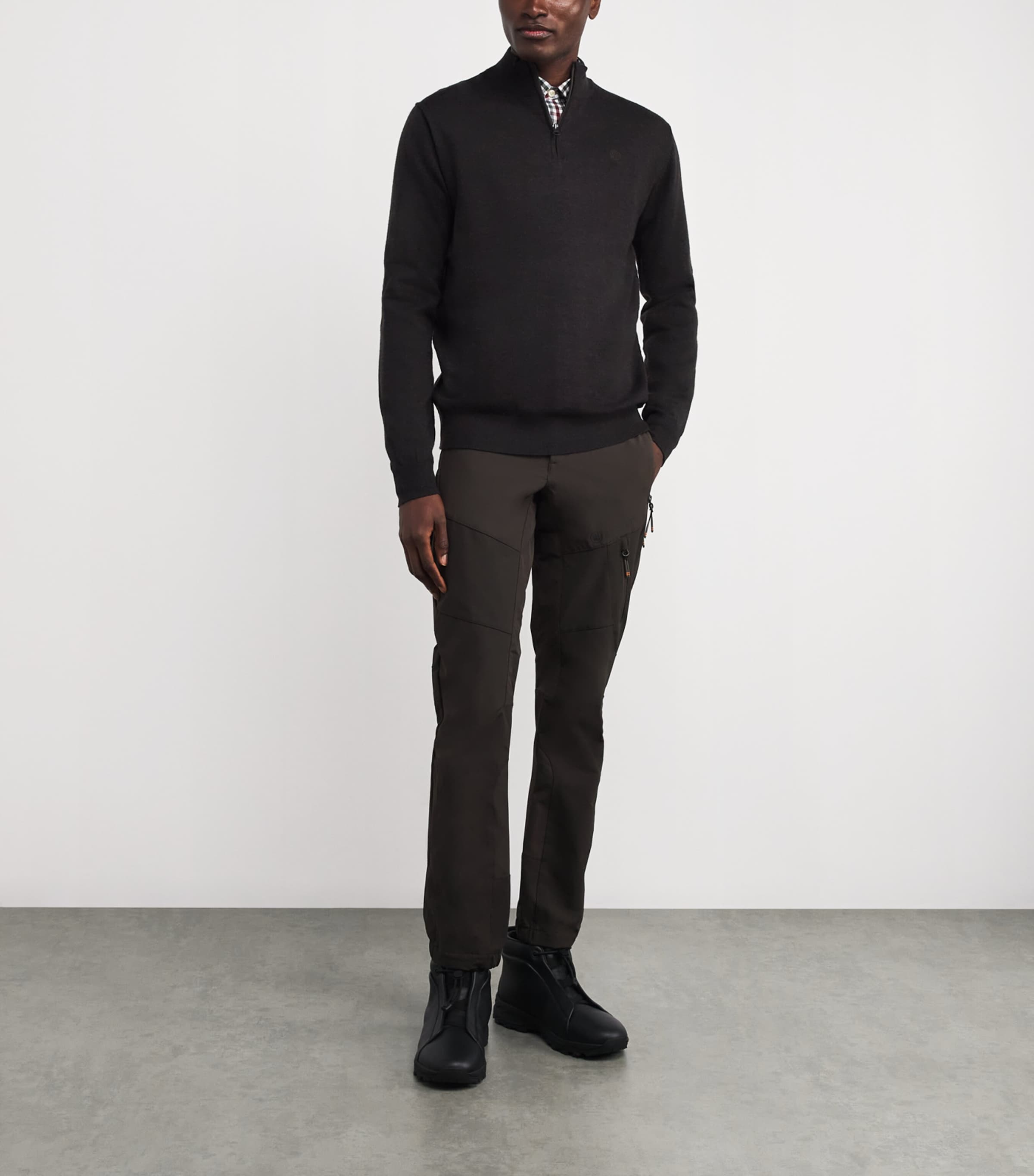 Merino Wool Half-Zip Sweater 08AA:BROWN BARK Image 2