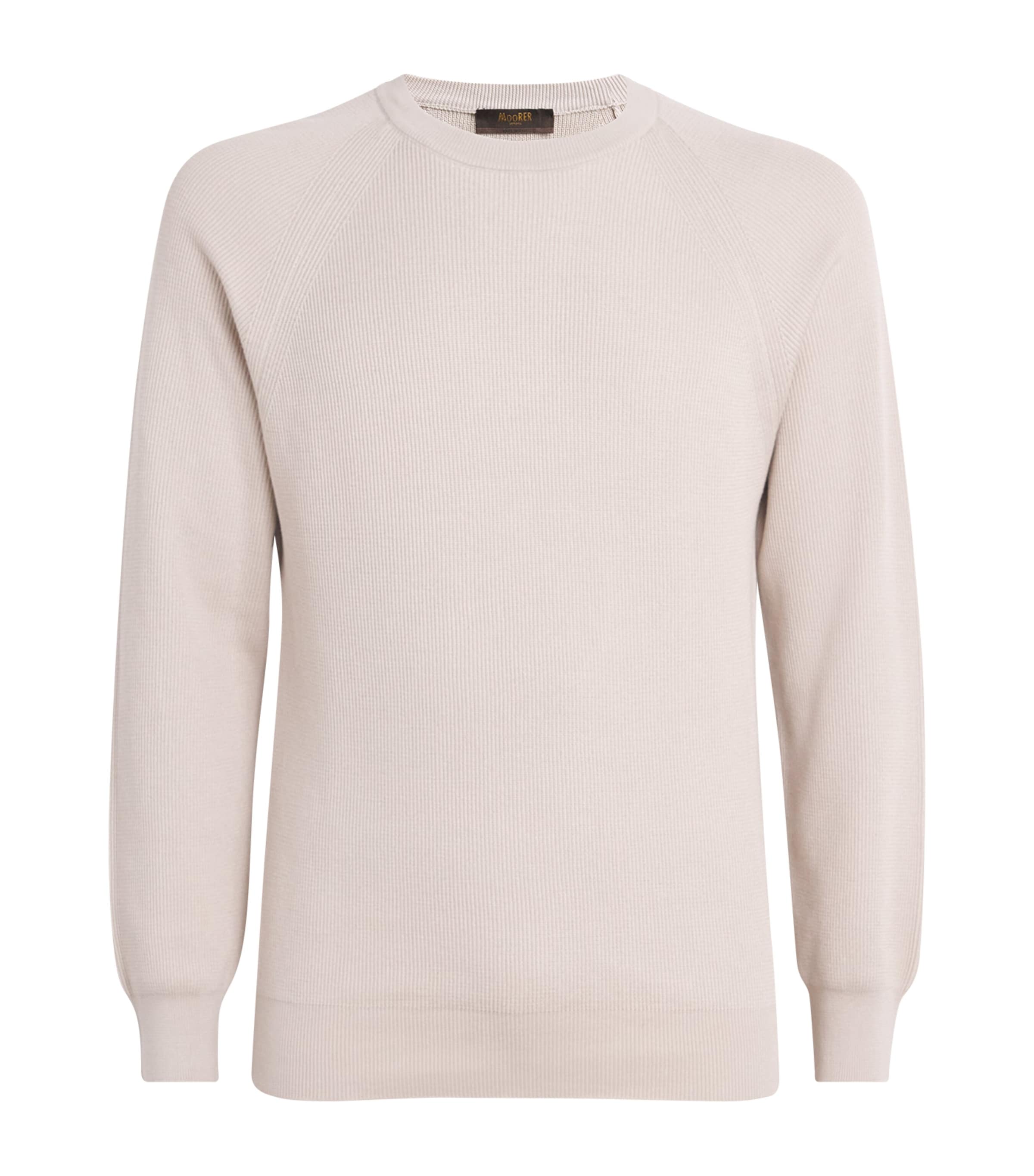 Moorer Cotton Ribbed Sweater In Beige