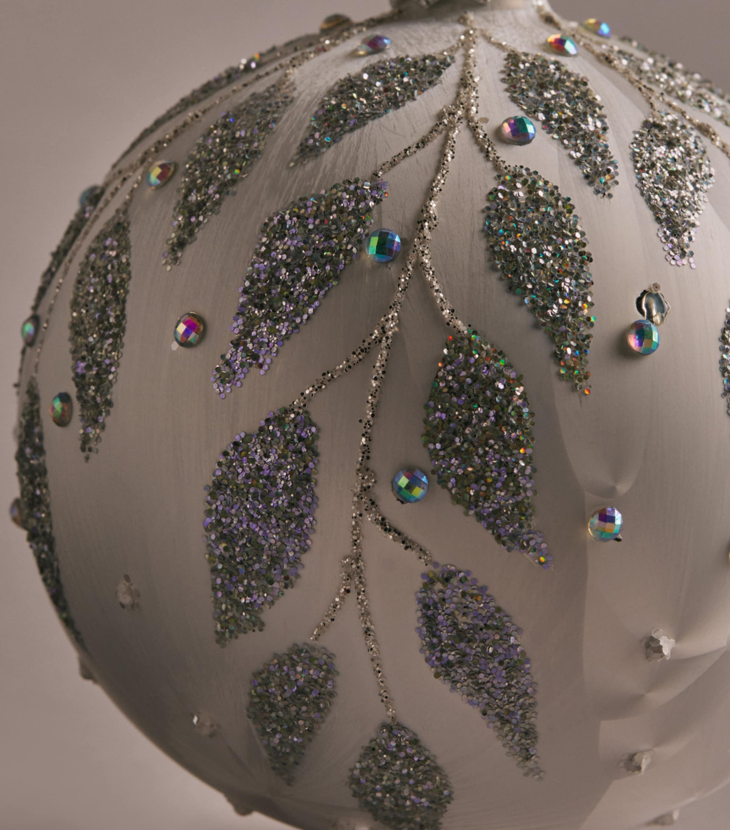 Harrods Glitter Leaf Bauble White Frost Effect Image 2