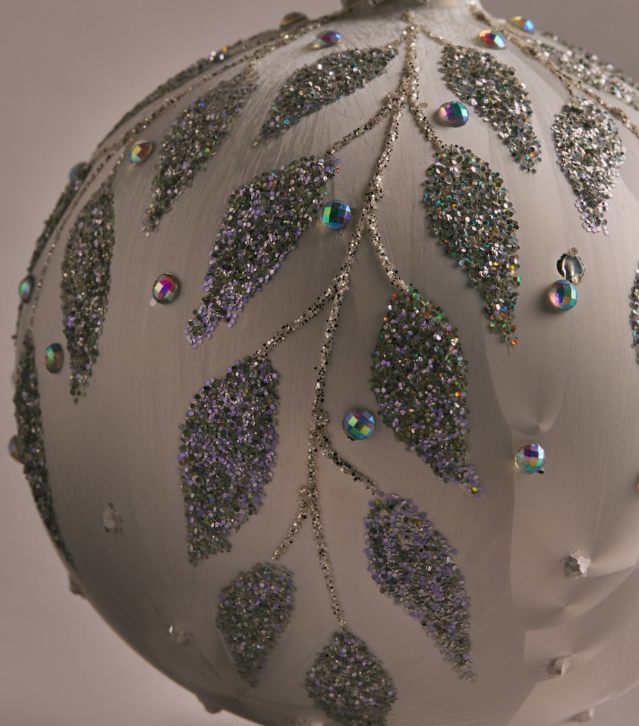 Harrods Glitter Leaf Bauble White Frost Effect Image 2