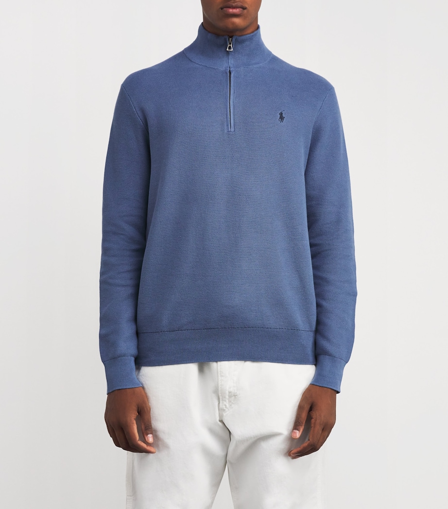 Cotton Quarter-Zip Sweatshirt BLUE Image 3