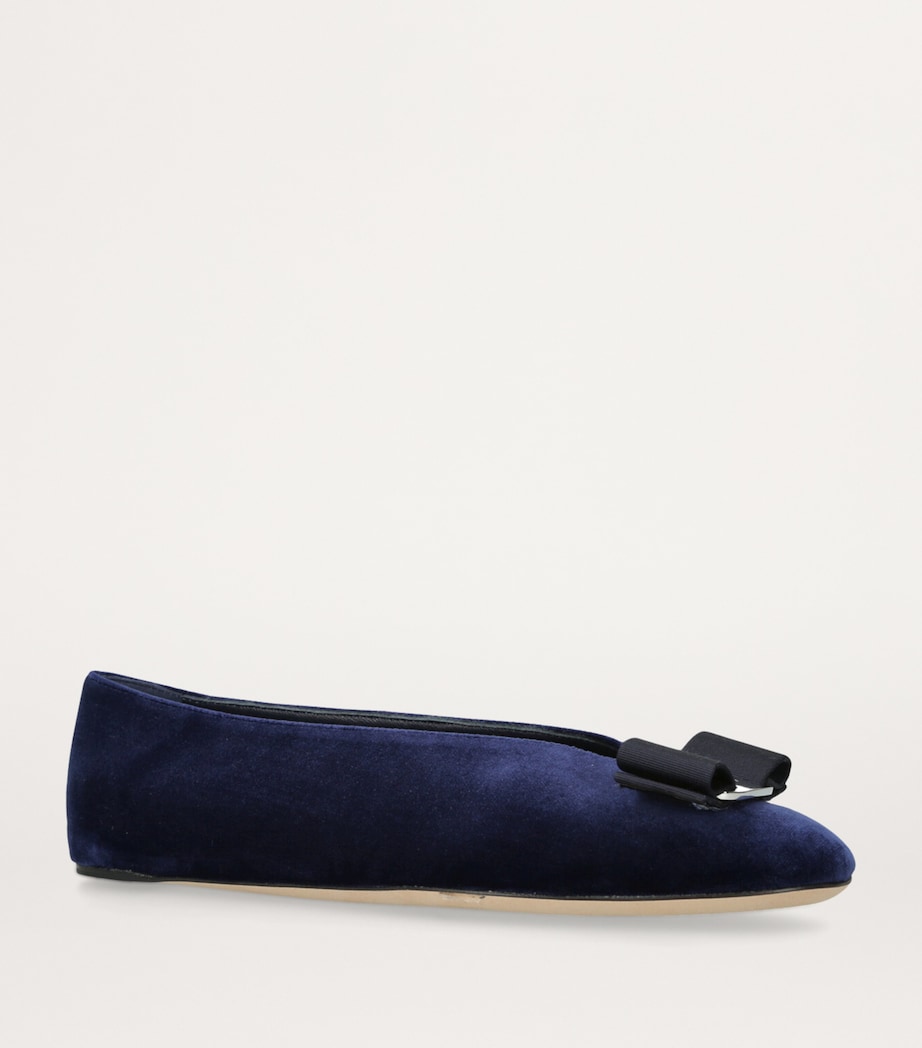 Salvatore Ferragamo Velvet Vanna Ballet Flats Navy Image 3