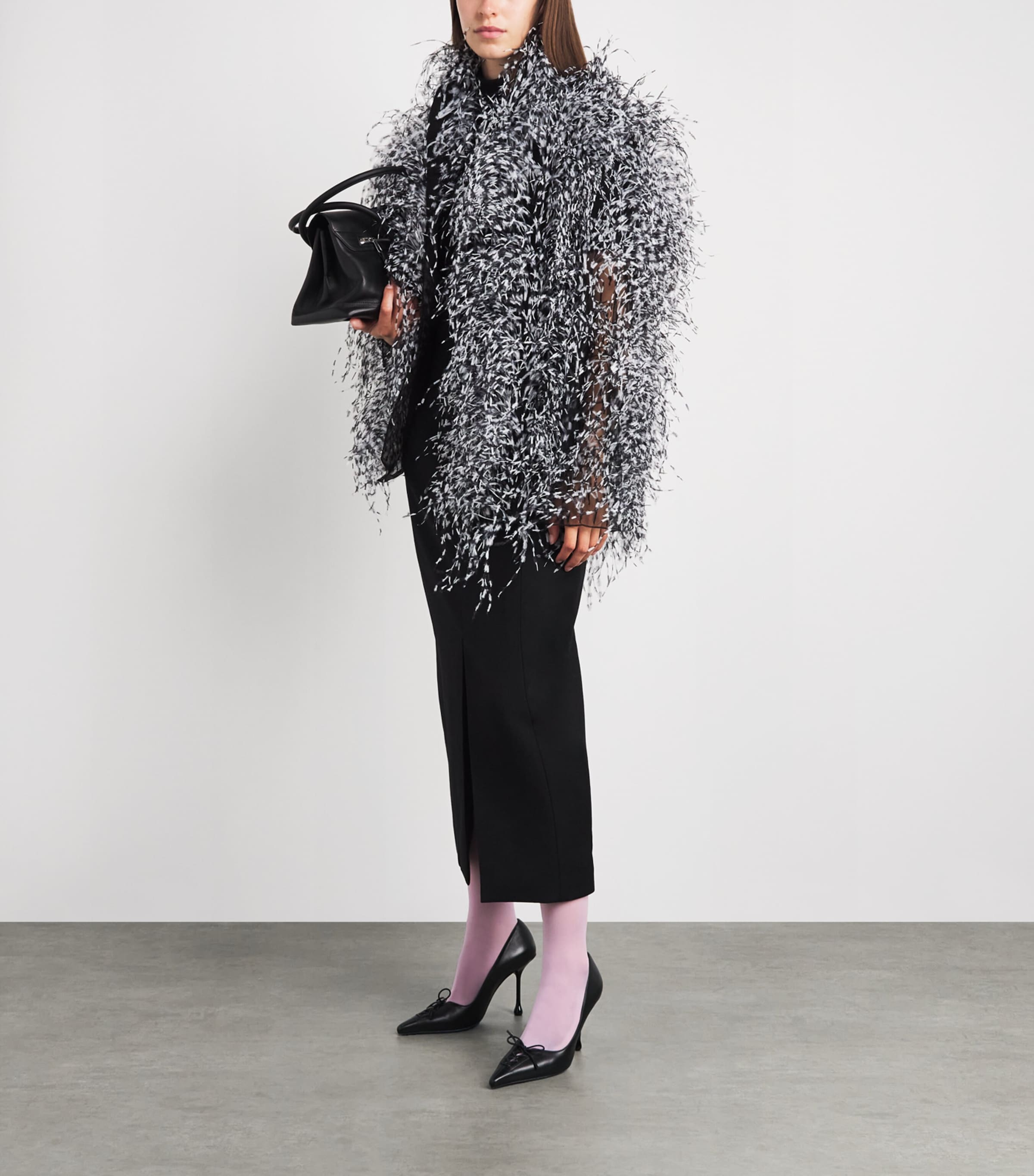 LAPOINTE Womens Marbled Ostrich Feather Jacket Black/white Image 2
