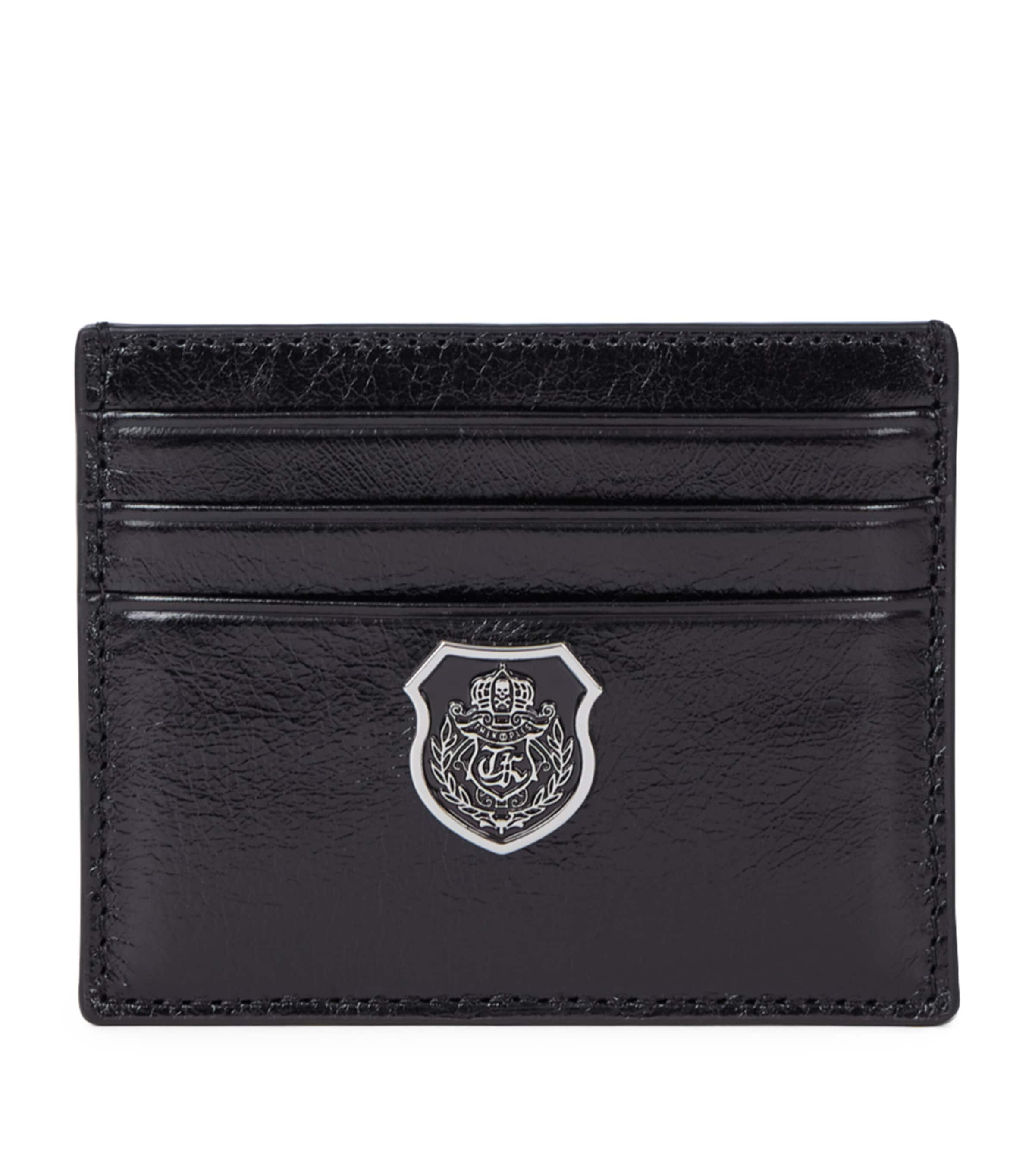 The Kooples Leather Blazon Card Holder In Black