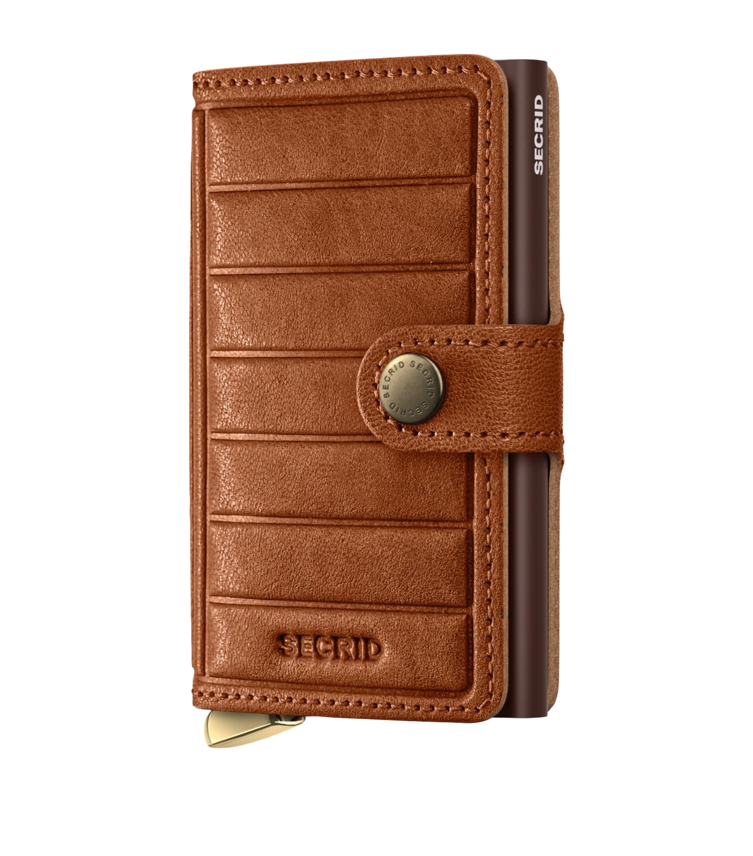 Secrid Leather Embossed Lines Miniwallet In Brown