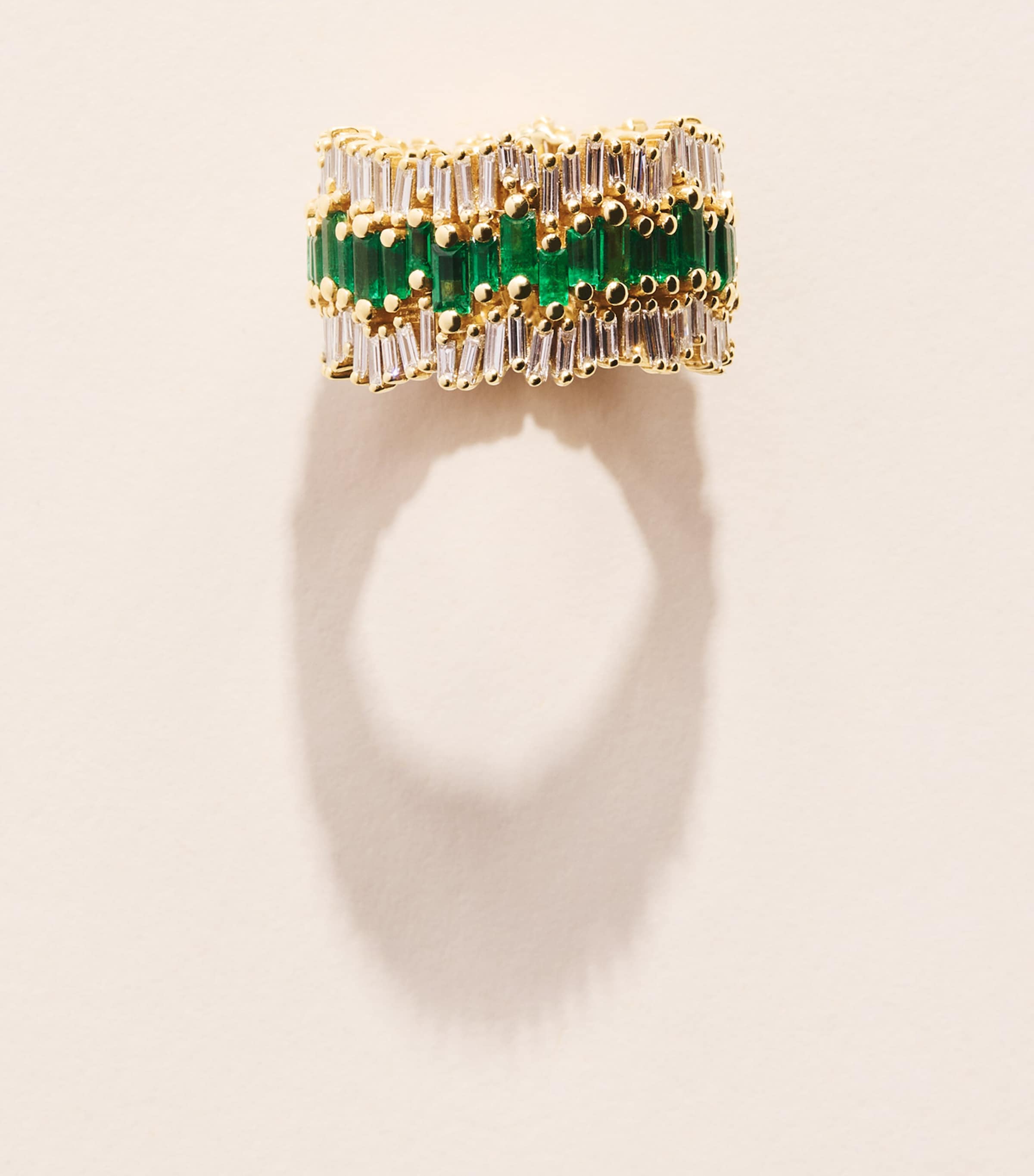 Suzanne Kalan Yellow Gold, Diamond and Emerald Triple Stack Eternity Band Yg/emer Image 5
