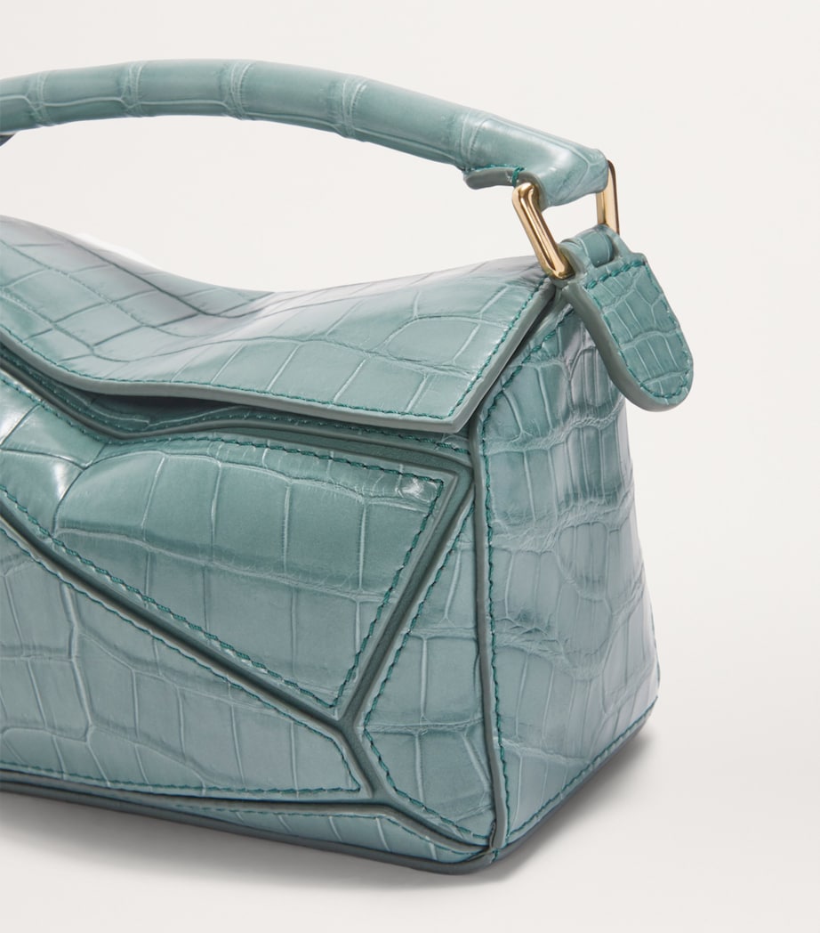 Mini Crocodile Puzzle Top-Handle Bag GREY BLUE Image 7