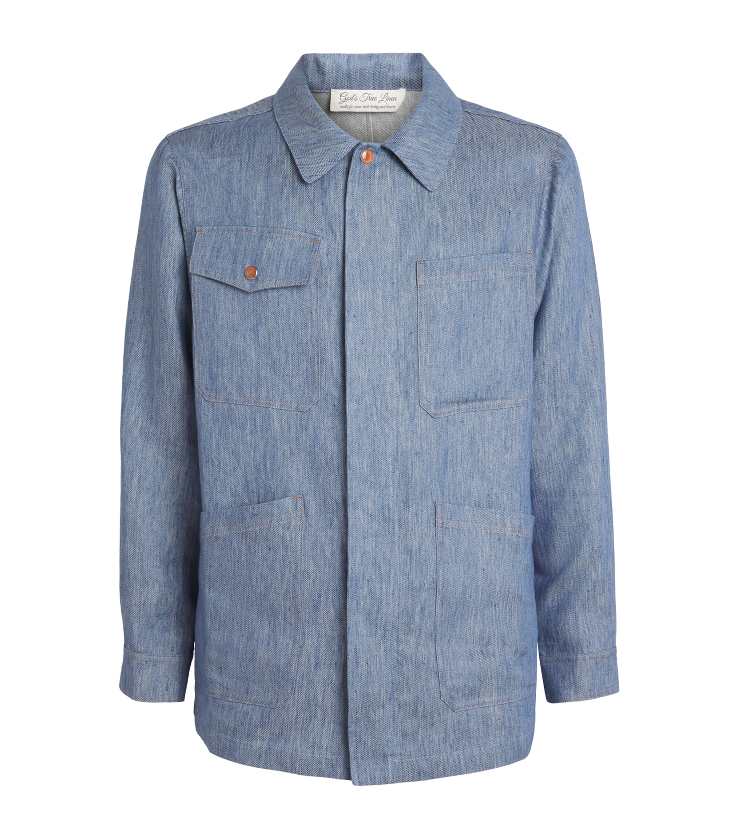 GOD'S TRUE CASHMERE Mens Linen-Denim Jacket Carnelian Image 1
