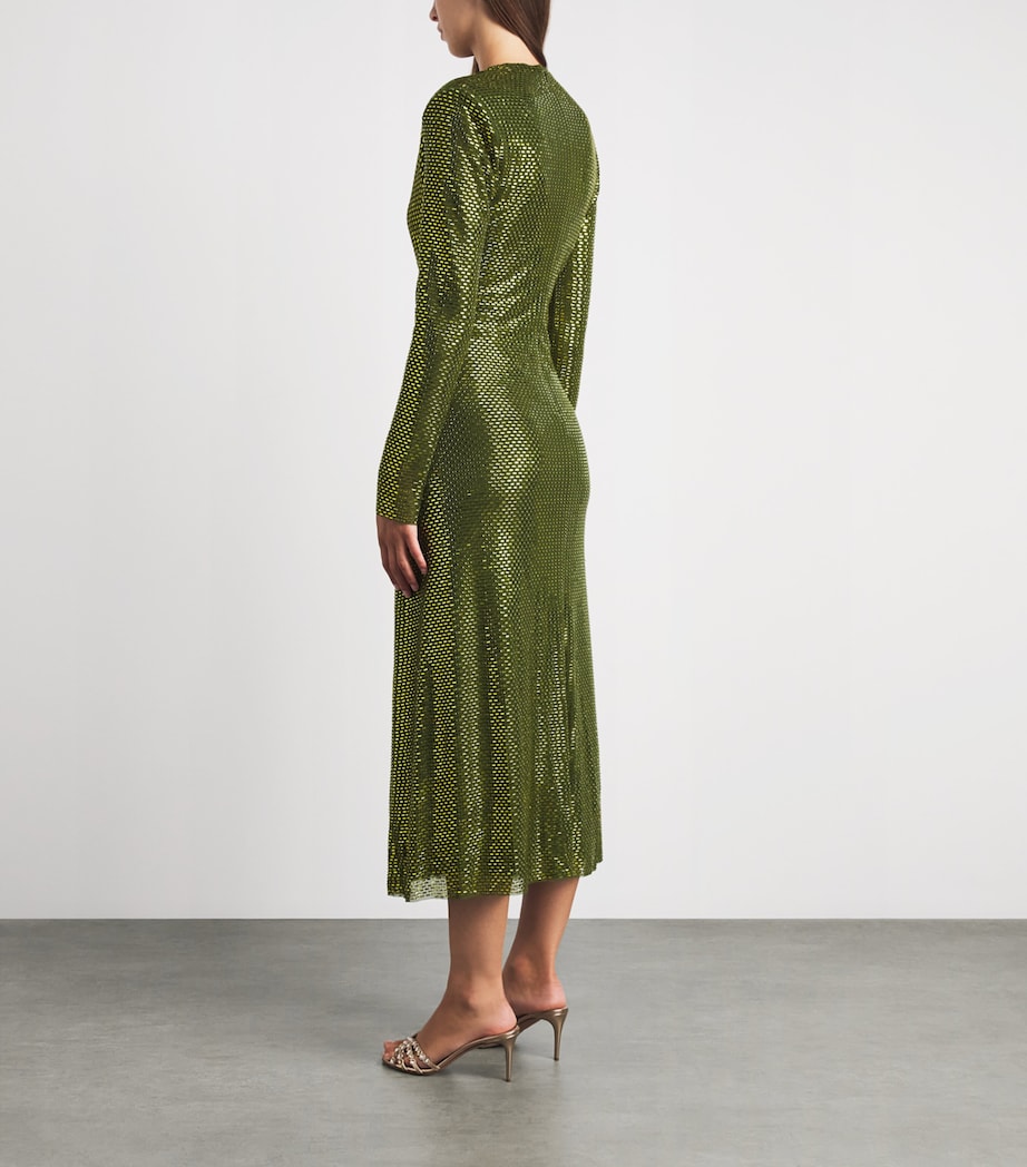 Self-Portrait Womens Rhinestone-Detail Midi Dress Green Image 4