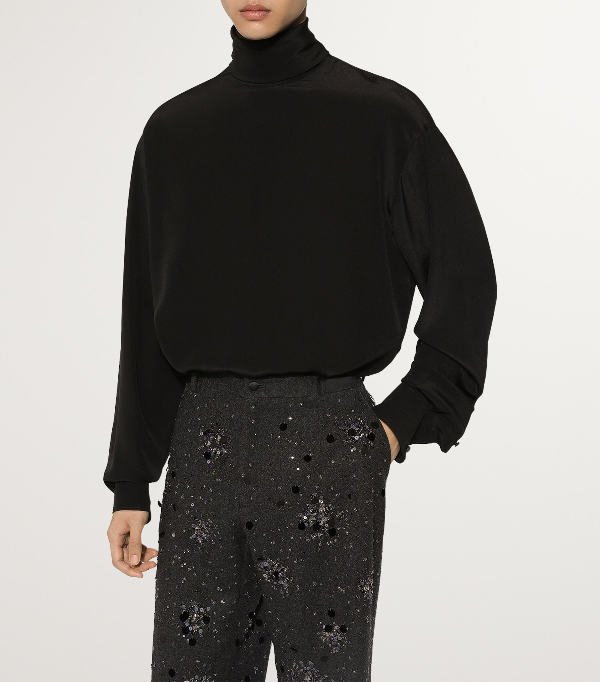 Silk High-Neck Shirt N0000-BLACK Image 2