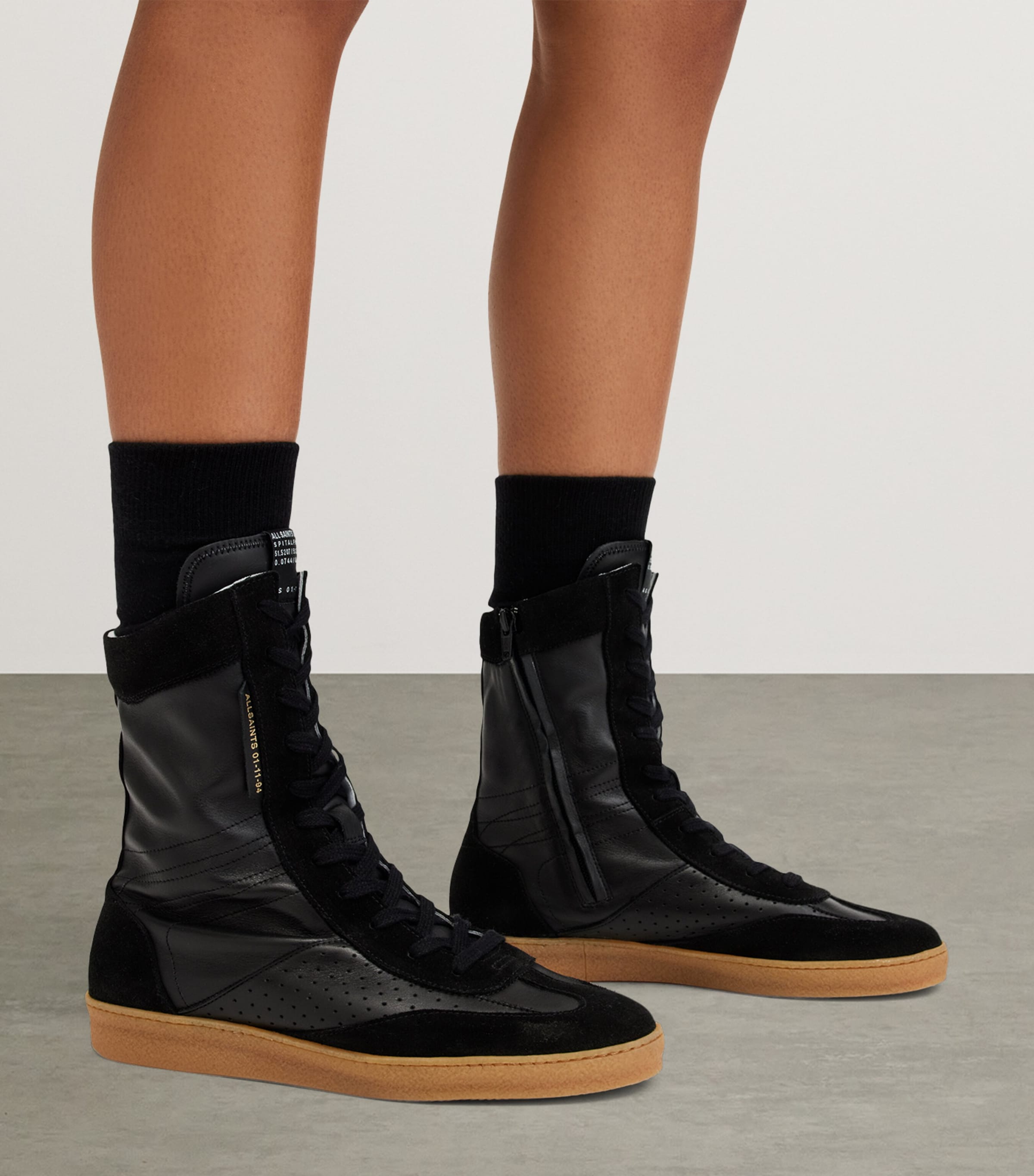 Leather-Suede Louise High-Top Sneakers BLACK Image 2